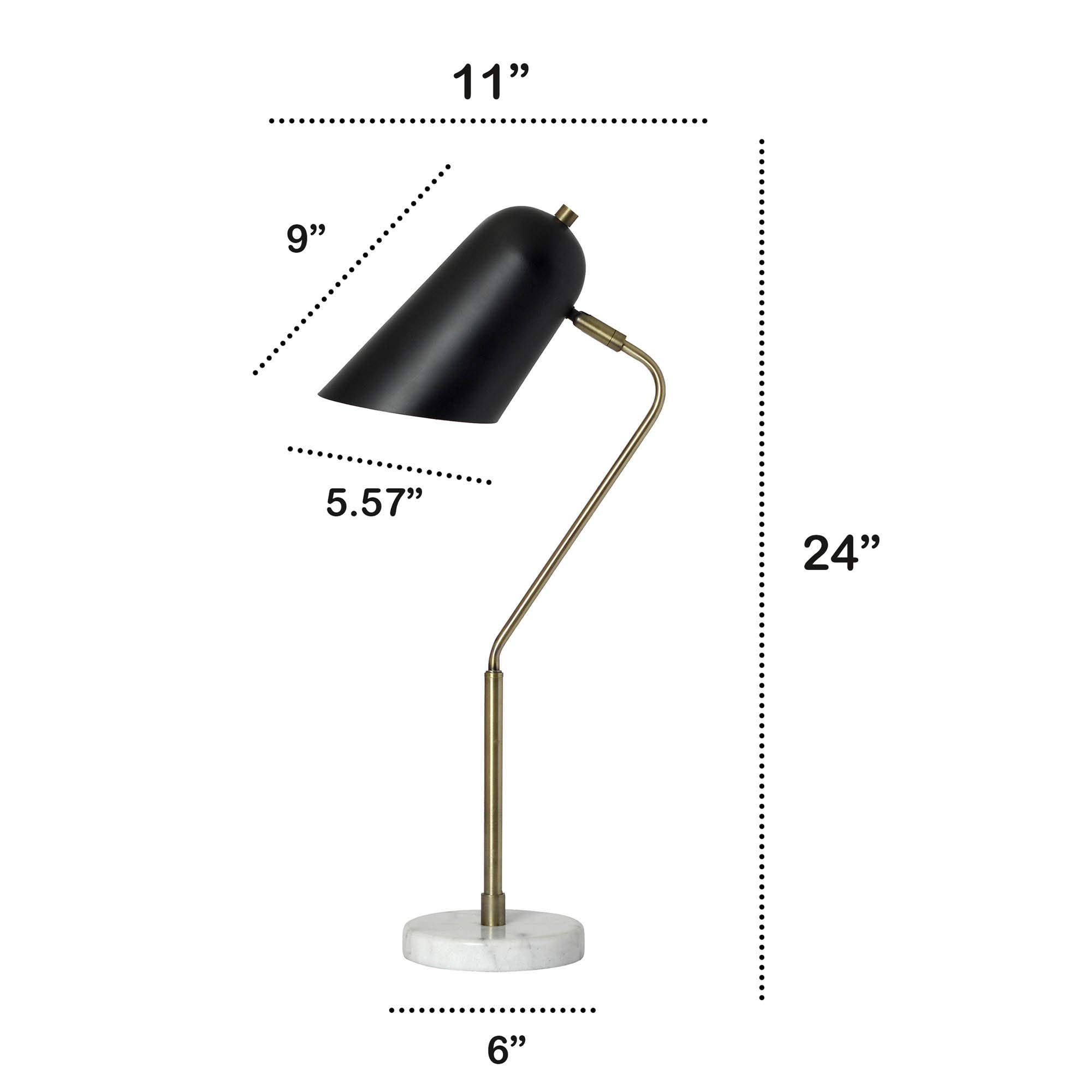 Vintage Industrial Desk Lamp - 24 Inch Adjustable LED Light with Antique Brass, Matte Black & Marble White Finish (LHD-5058-AB) | Perfect for Home Office, Study Room & Reading Nook Lighting
