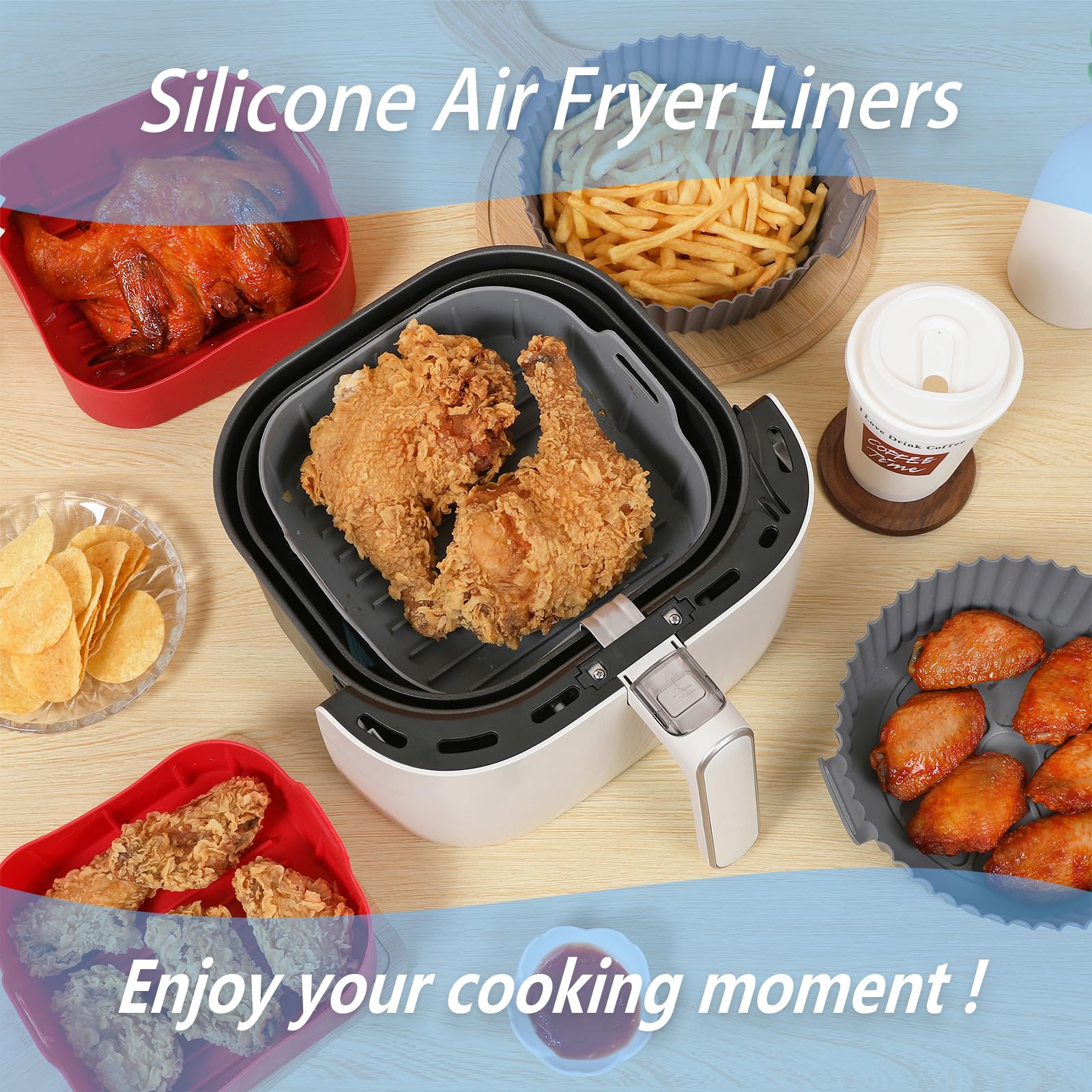 Non-Stick Air Fryer Silicone Liners - 2 Pack Reusable Square Basket Bowl for 3-6QT Air Fryers (7.5 Inch) - Safe Parchment Paper Replacement for Healthy Cooking | Perfect for Baking, Roasting & Meal Prep