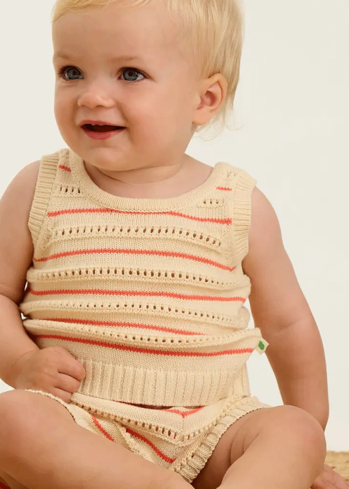 Bonnie Mob Coral Stripe Knit Baby Top - Soft & Comfortable Infant Shirt for Girls & Boys - Perfect for Playdates, Photos & Everyday Wear