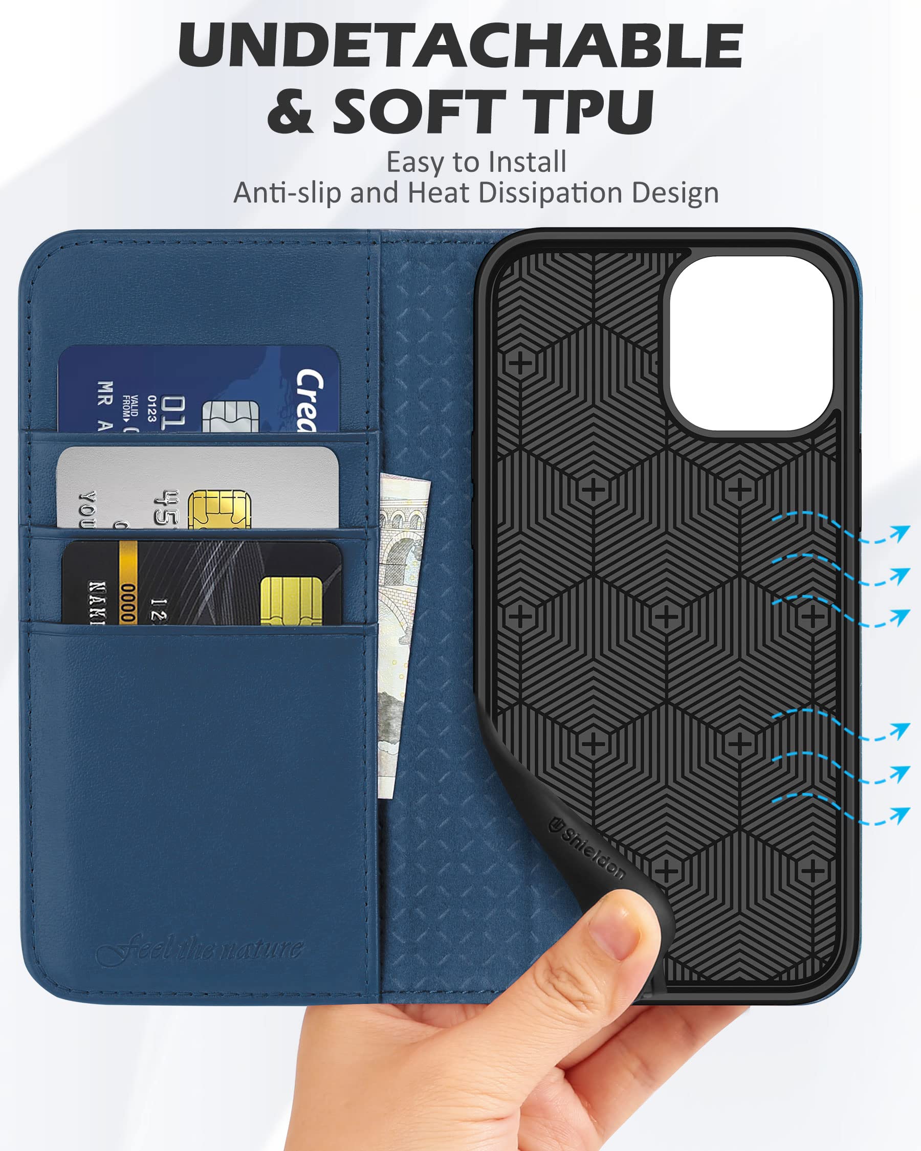 Premium SHIELDON Genuine Leather Wallet Case for iPhone 12 Pro Max (6.7 Inch) - RFID Blocking, Magnetic Folio with Kickstand & Card Holder - Royal Blue | Perfect for Business Travel, Daily Commute & Secure Contactless Payments
