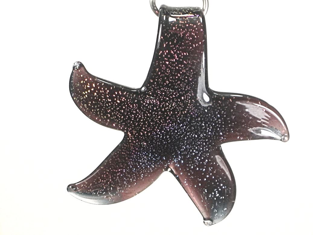 Iridescent Purple Stardust Starfish Lampwork Glass Ceiling Fan Pull - Handmade Glass Pendant for Home Decor, Coastal Theme Bedroom Lighting Accessory