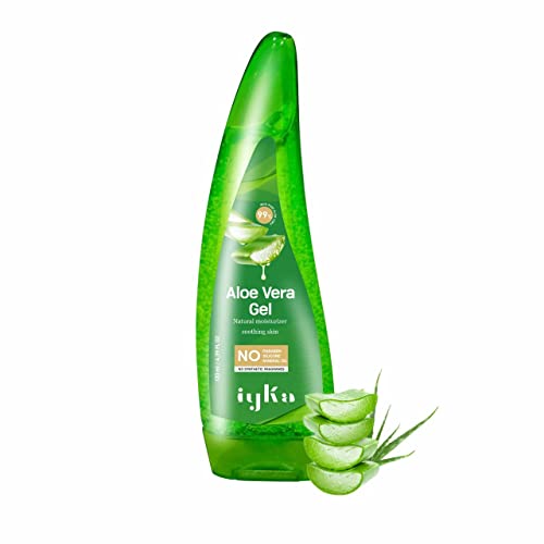 iyka Pure Aloe Vera Gel with Vitamin E for Face, Skin & Hair Care - Paraben & Sulfate Free - Hydrating Moisturizer for Sunburn Relief, After Sun Care & Daily Skincare