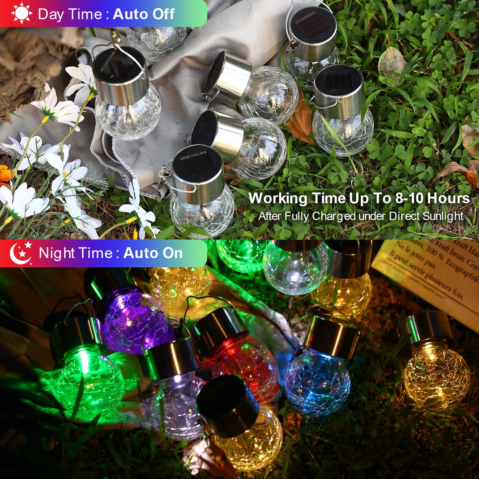 20 Pack Solar Crackle Glass Ball Lights - Outdoor Hanging Waterproof Christmas Decorations for Trees, Gardens, Pathways & Backyards - Warm White & Daylight White Options - Perfect for Holiday Decor, Patio Lighting & Landscape Illumination