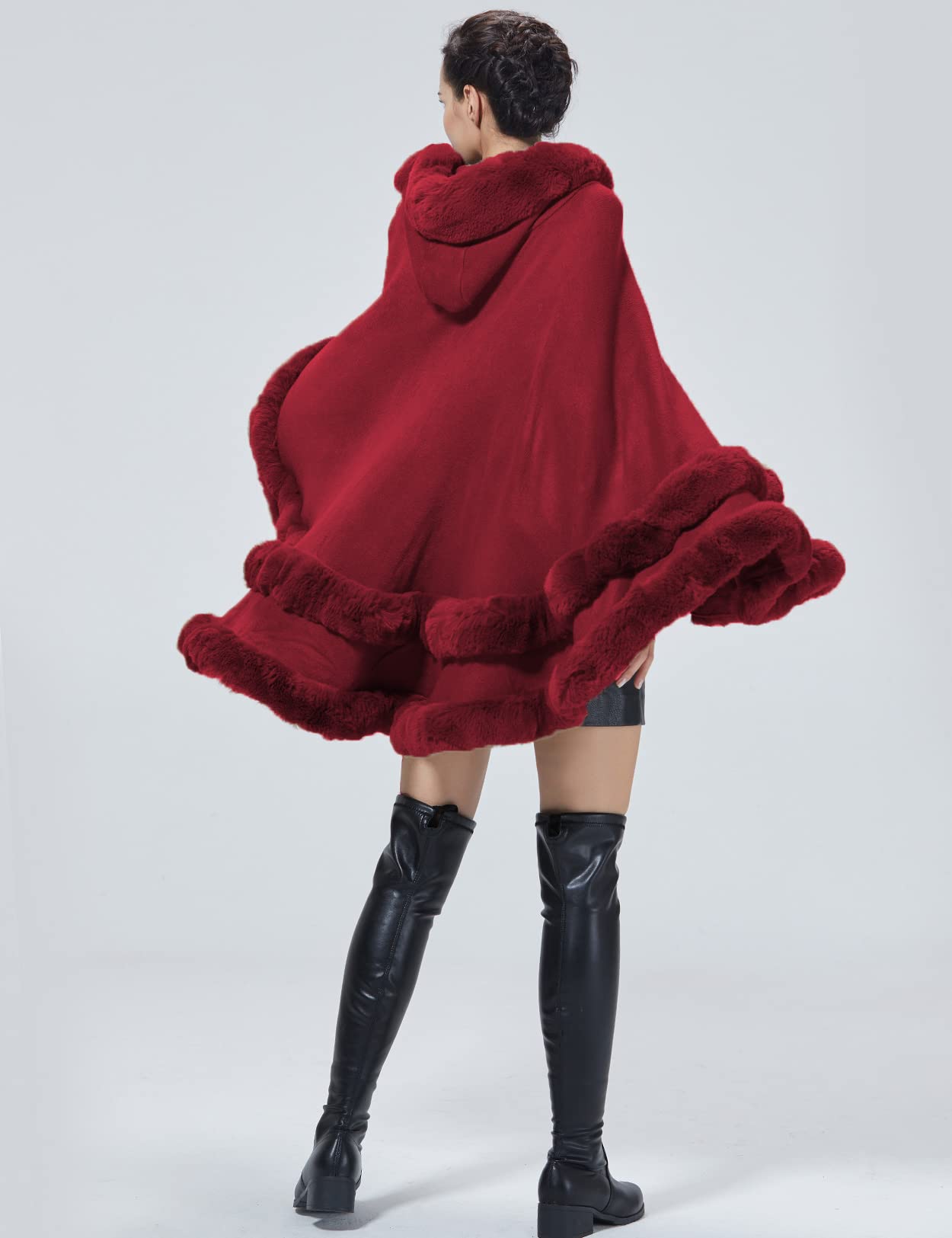 Women's Hooded Poncho Cape - Faux Fur Shawl Wrap with Fur Trim, Sleeveless Cardigan Cloak for Dressy Fashion Tops & Winter Coats | Perfect for Parties, Weddings & Cold Weather Layering