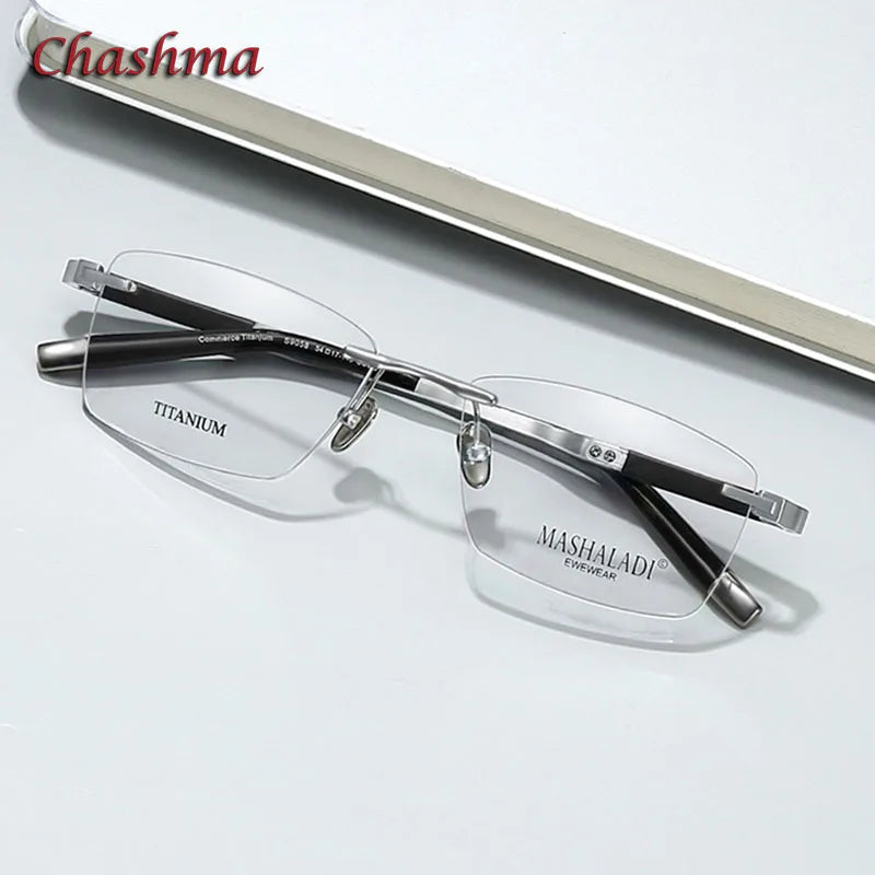 Lightweight Titanium Rimless Square Eyeglasses for Men - Stylish & Durable Frame (Model 9058) | Perfect for Office, Reading & Everyday Use
