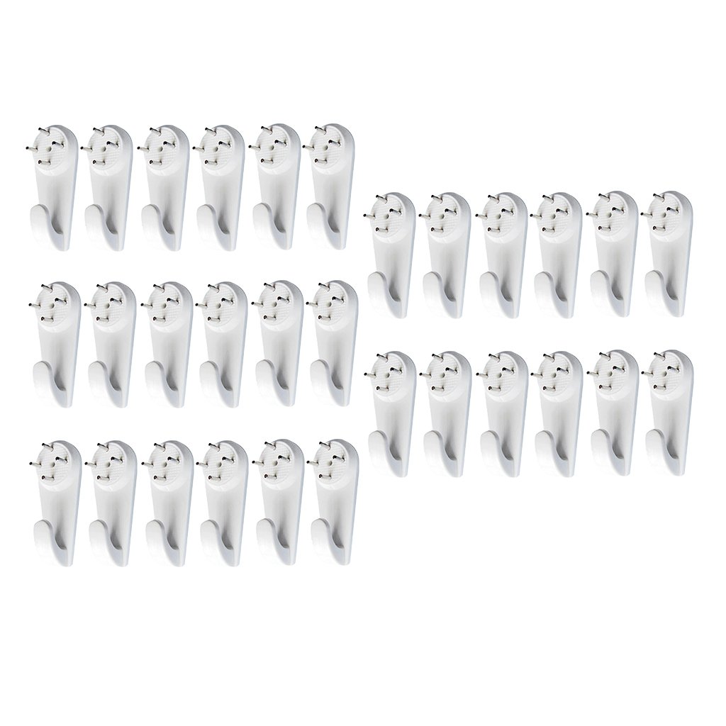 Baoblaze 30 Pack Heavy Duty Picture Hanging Hooks - White Wall Hooks for Concrete & Brick (3.1x1.6cm) - Perfect for Hanging Photos, Frames, Mirrors and Home Decor