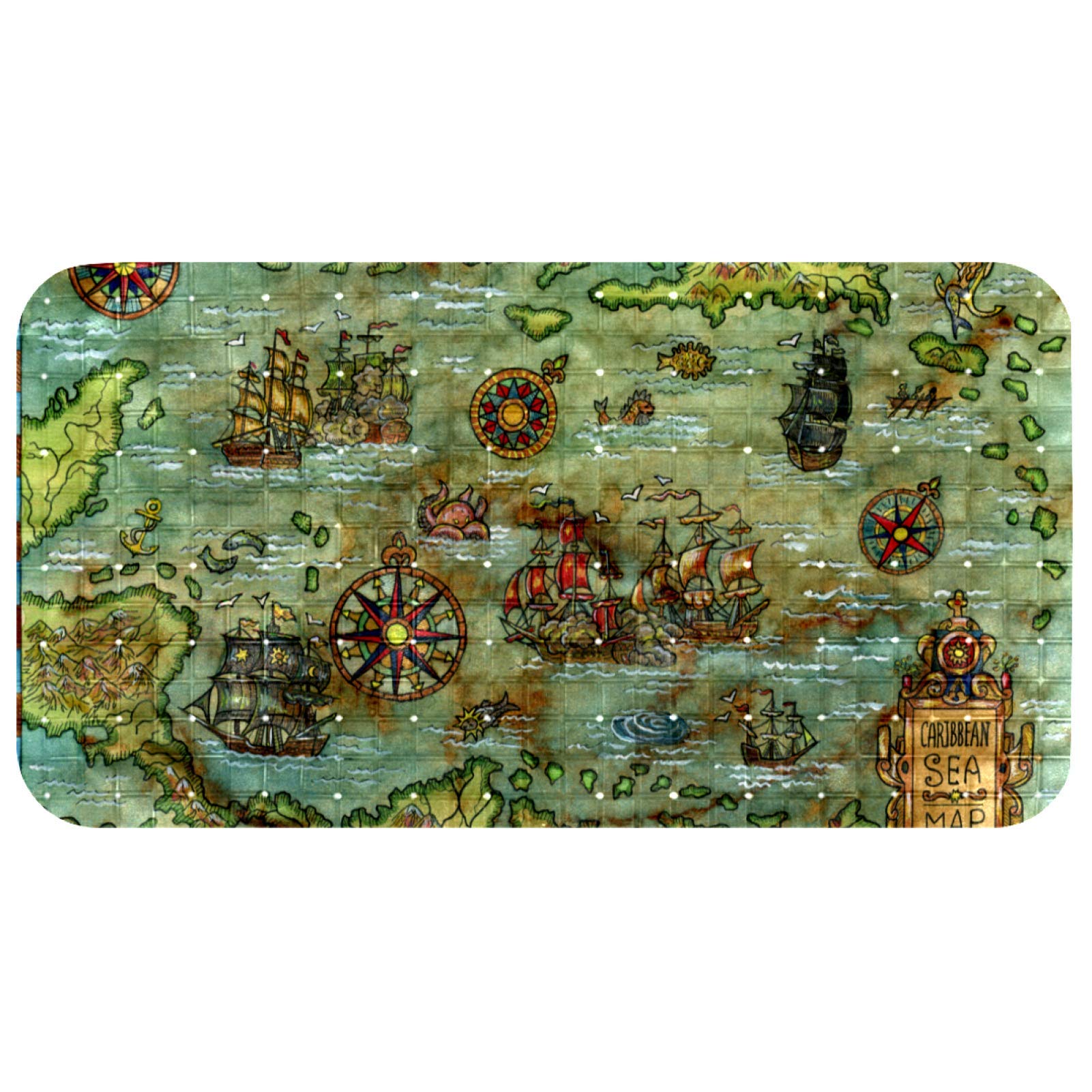 Non-Slip Baby Bath Mat - Upgraded Eco-Friendly PVC for Kids, Toddlers & Family (37.5x68.5cm) - Antique Retro Old World Map Nautical Compass Design - Perfect for Bathroom Safety & Decor