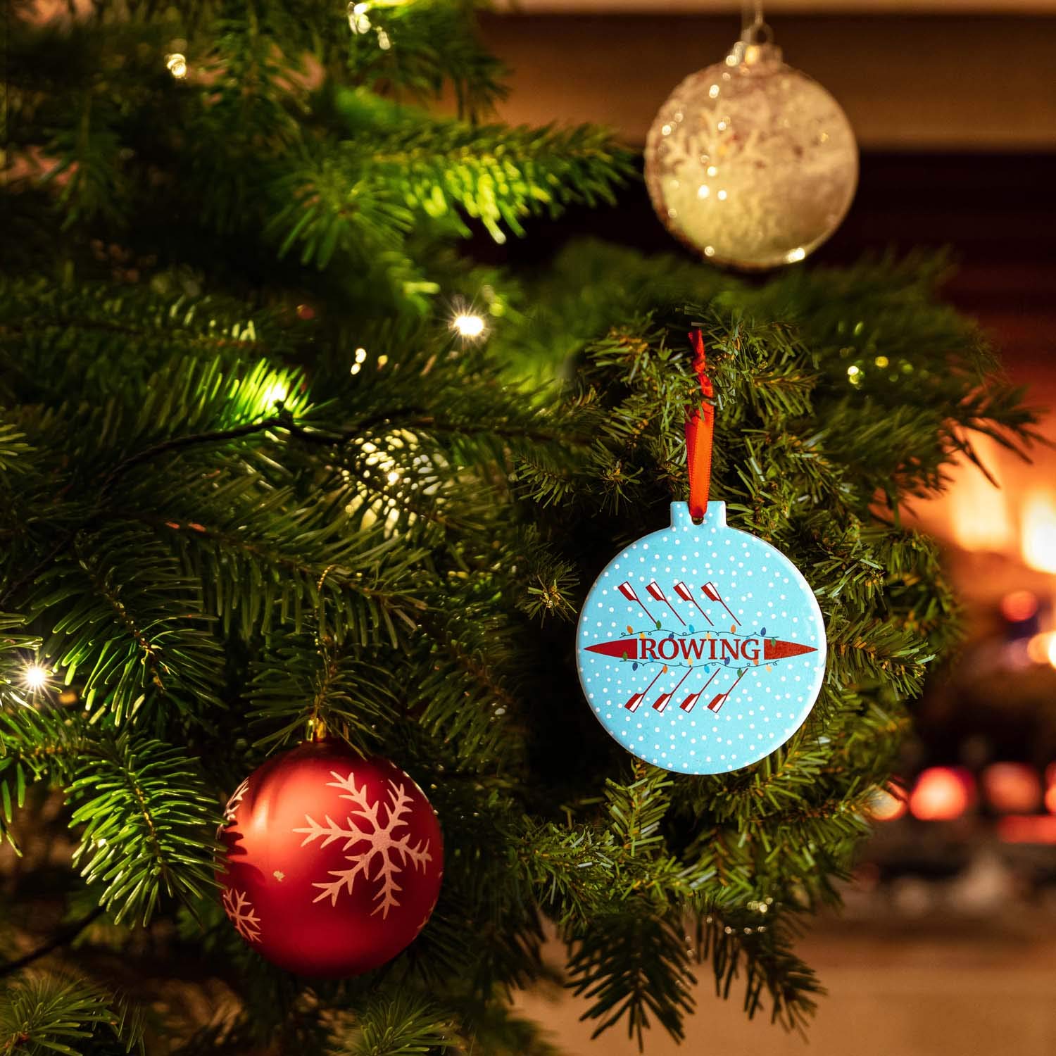 ChalkTalkSPORTS Ceramic Christmas Ornament - Holiday Crew Boat with Lights - Perfect for Tree Decor, Gifts & Festive Home Décor