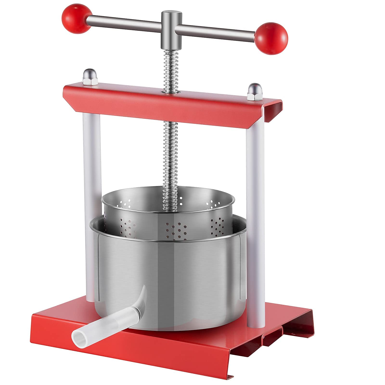 VEVOR 0.9Gal/3.5L Stainless Steel Fruit Wine Press for Grape, Apple, Berry - Dual Barrel Wine Making Machine with Power Ball Handle & 3mm Thick Plate - Perfect for Homemade Wine, Cider, Juice, Cheese and Tinctures - Ideal for Home Brewing, Winemaking & Kitchen Use