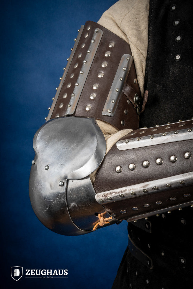 Medieval Splinted Arm Armor - Brown Leather Bracer for LARP, Cosplay & Renaissance Faires - Authentic Knight Armor Replica