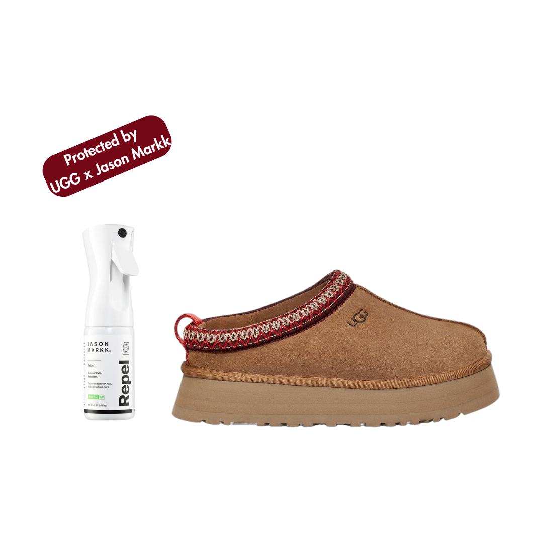 UGG Women's Tazz Slipper Chestnut Suede Indoor/Outdoor Comfort Slippers with Jason Markk Repel Shoe Protector Bundle - Perfect for Home, Travel & Cold Weather