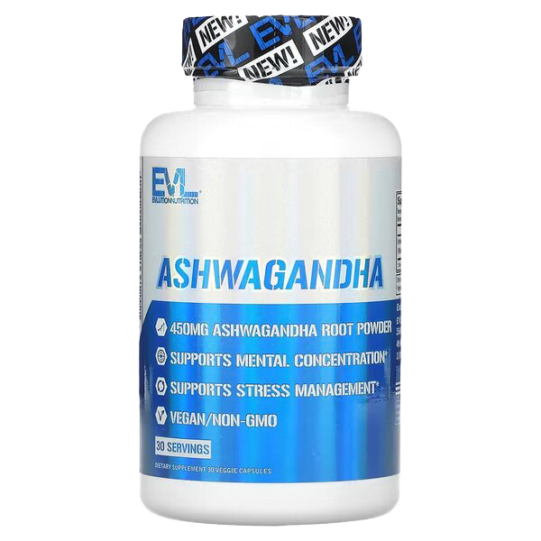 EVLution Nutrition Ashwagandha Supplement - 30 Vegan Capsules for Stress Relief, Focus & Immune Support - Natural Adaptogen for Daily Wellness & Anxiety Management