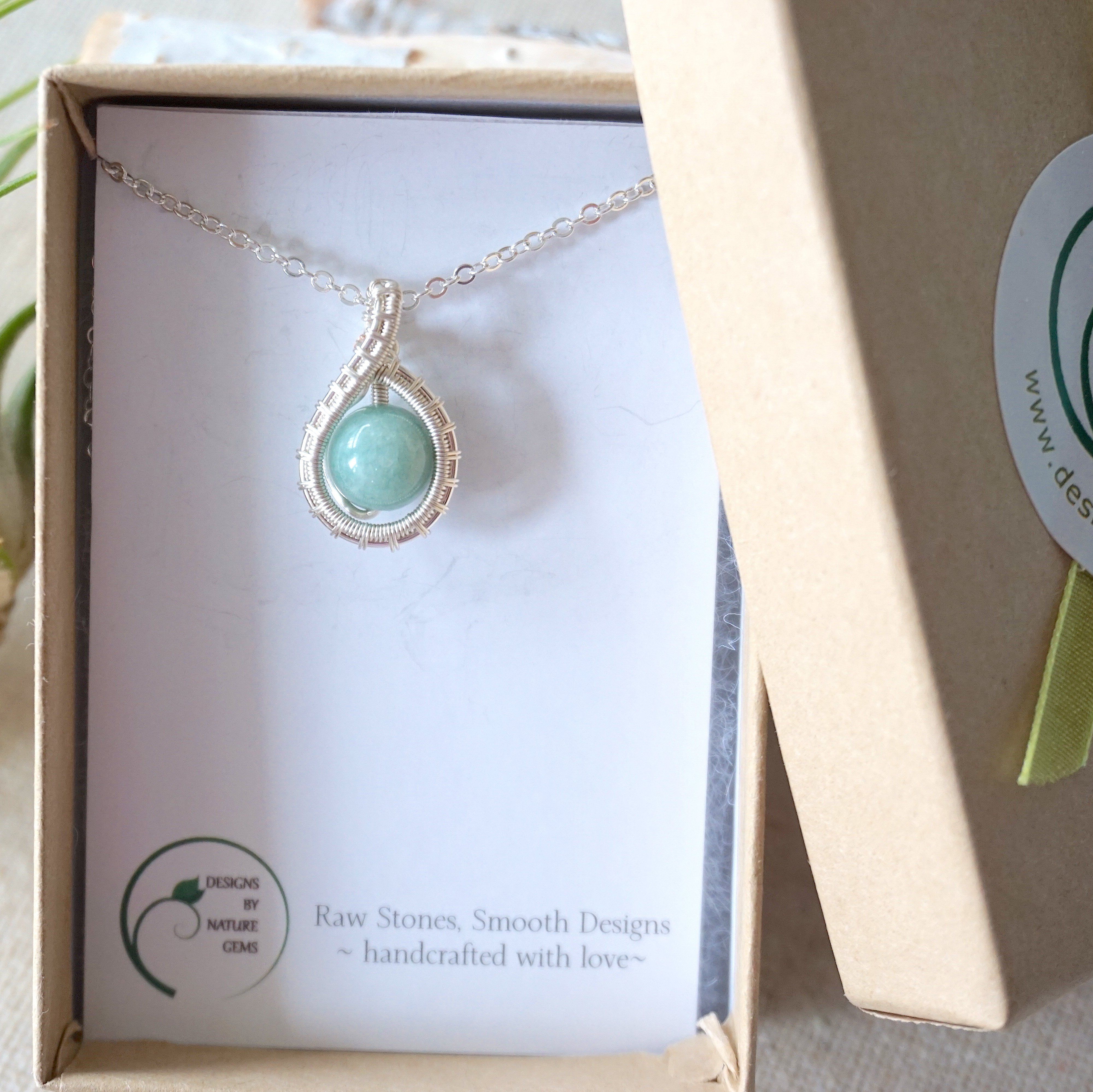 Aquamarine Beaded Necklace - Sterling Silver Wrapped Charm Pendant Jewelry for Women | Gift for Birthday, Anniversary & Special Occasions