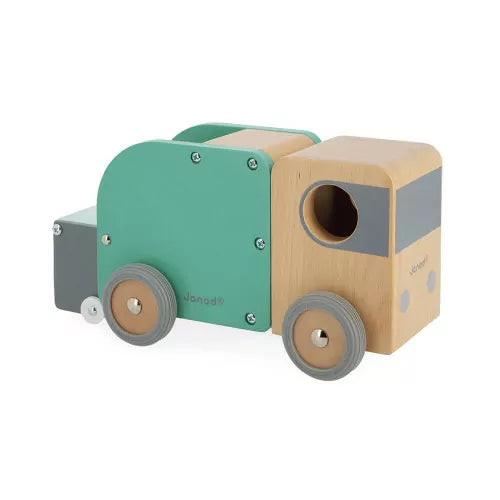Janod Wooden Recycling Truck Toy for Kids - Eco-Friendly Educational Play for Toddlers & Preschoolers - Perfect for Imaginative Play & Learning About Sustainability