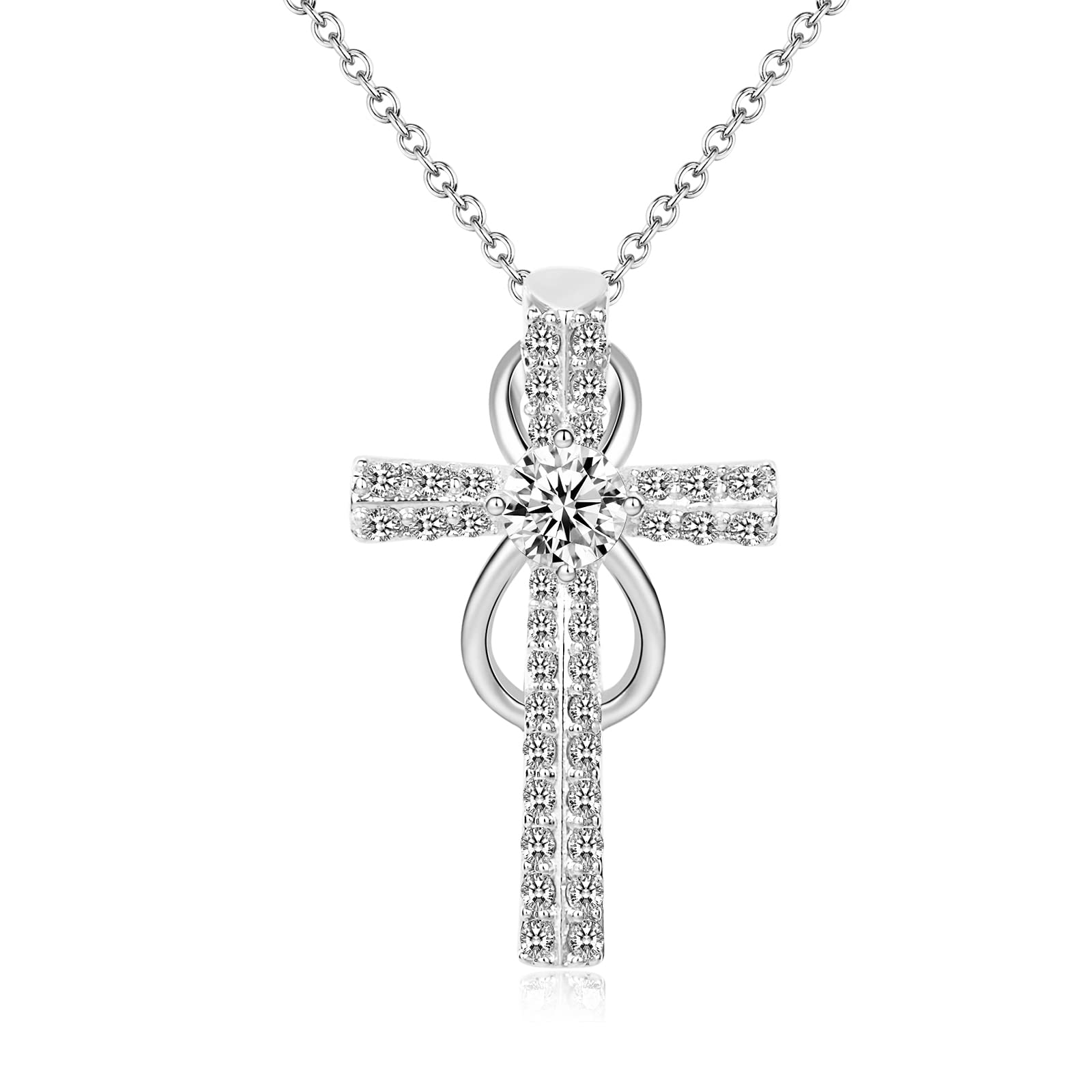 5A CZ Cross Pendant Necklace for Women - Infinity Faith Religious Jewelry with Birthstone, Perfect Gift for Mom, Teen Girls (Birthday, Anniversary, Christmas) | Ideal for Church, Daily Wear & Special Occasions