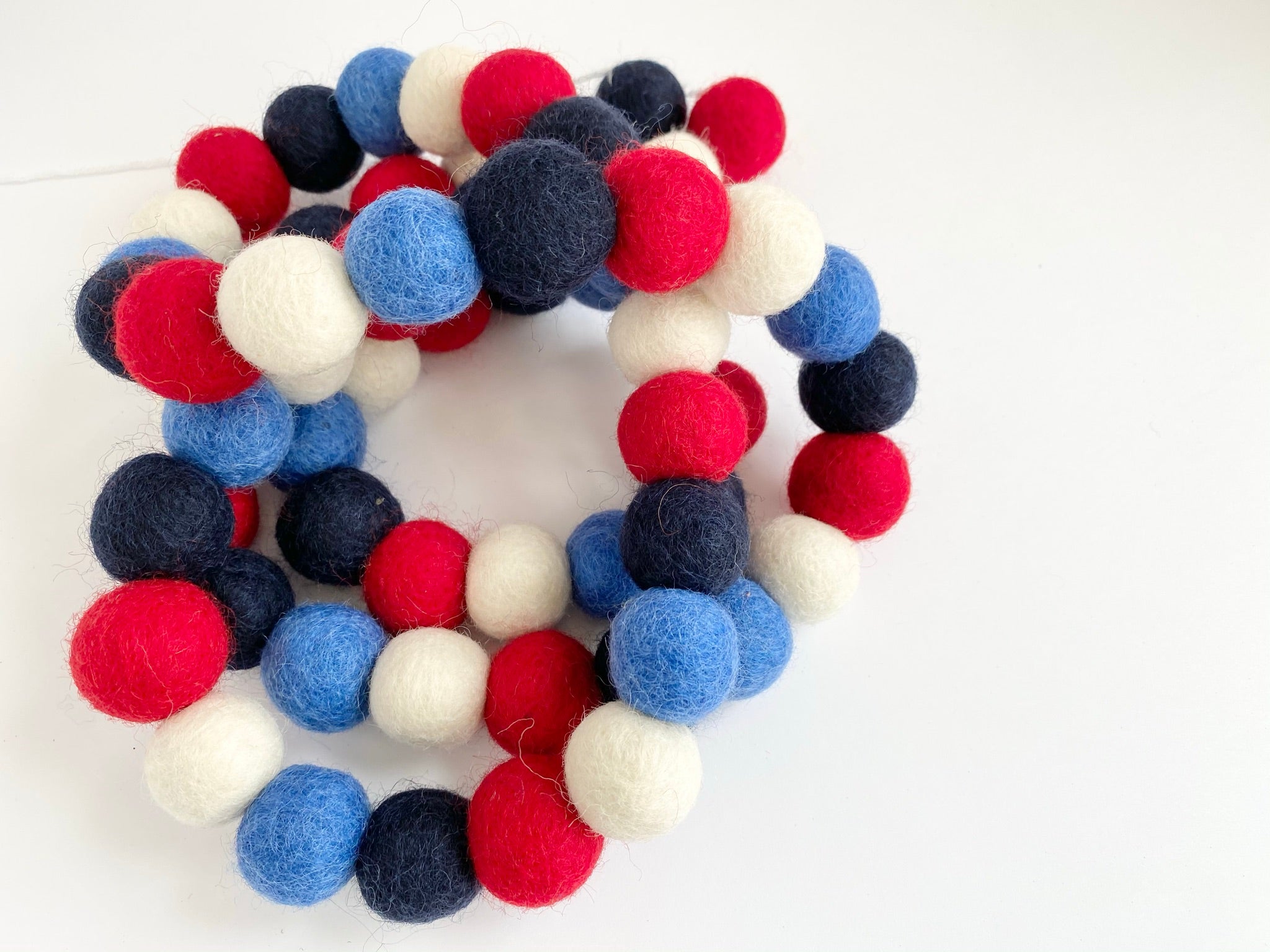 Red White and Blue Felt Ball Garland - Patriotic Party Decor for 4th of July, Baby Shower, Nursery, Wedding & Home Decoration