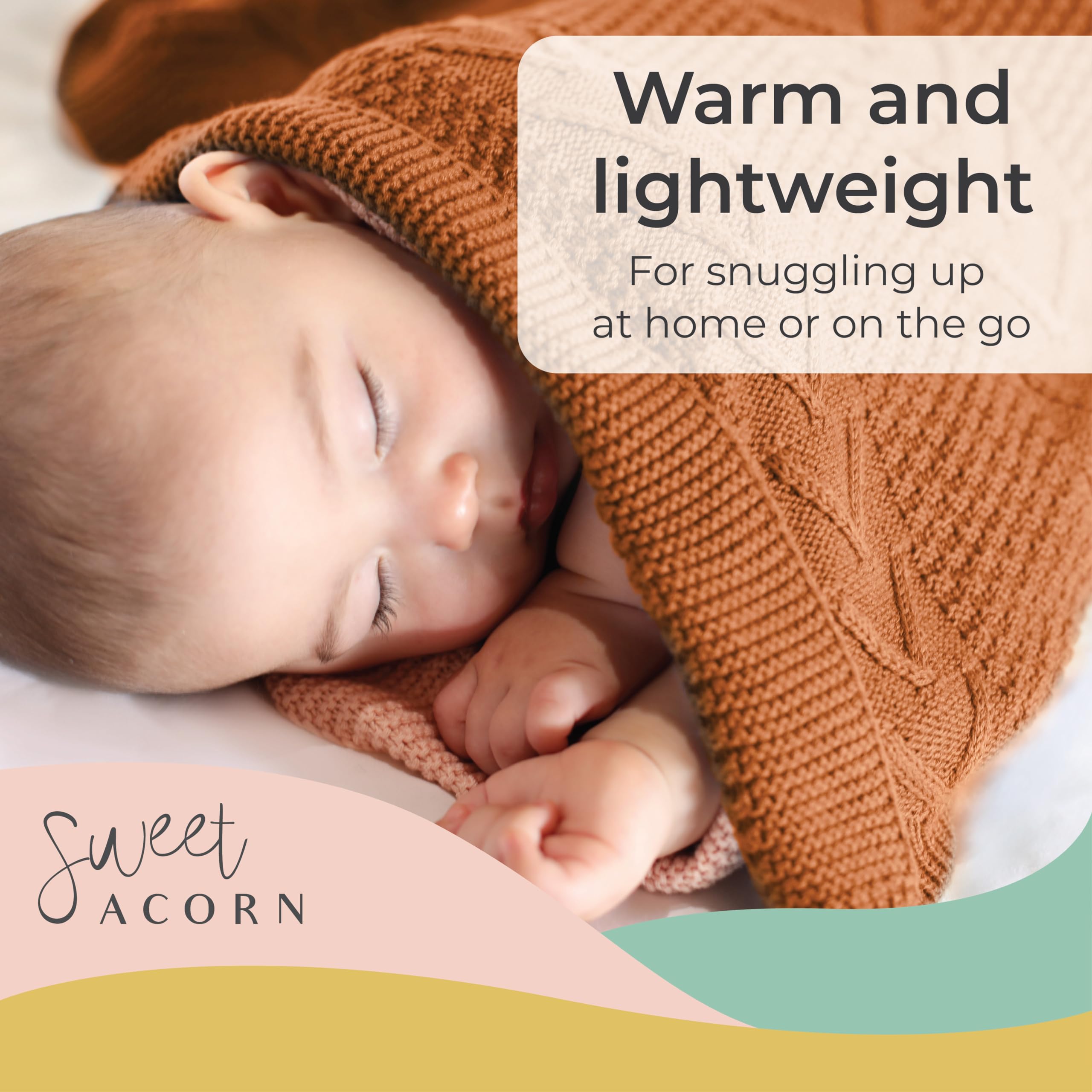 Organic Cotton Sweet Acorn Cable Knit Baby Blanket - Soft Receiving Blanket for Crib, Stroller & Nursery | Sunset Orange | Perfect for Newborn Gifts, Photo Shoots & Cozy Swaddling