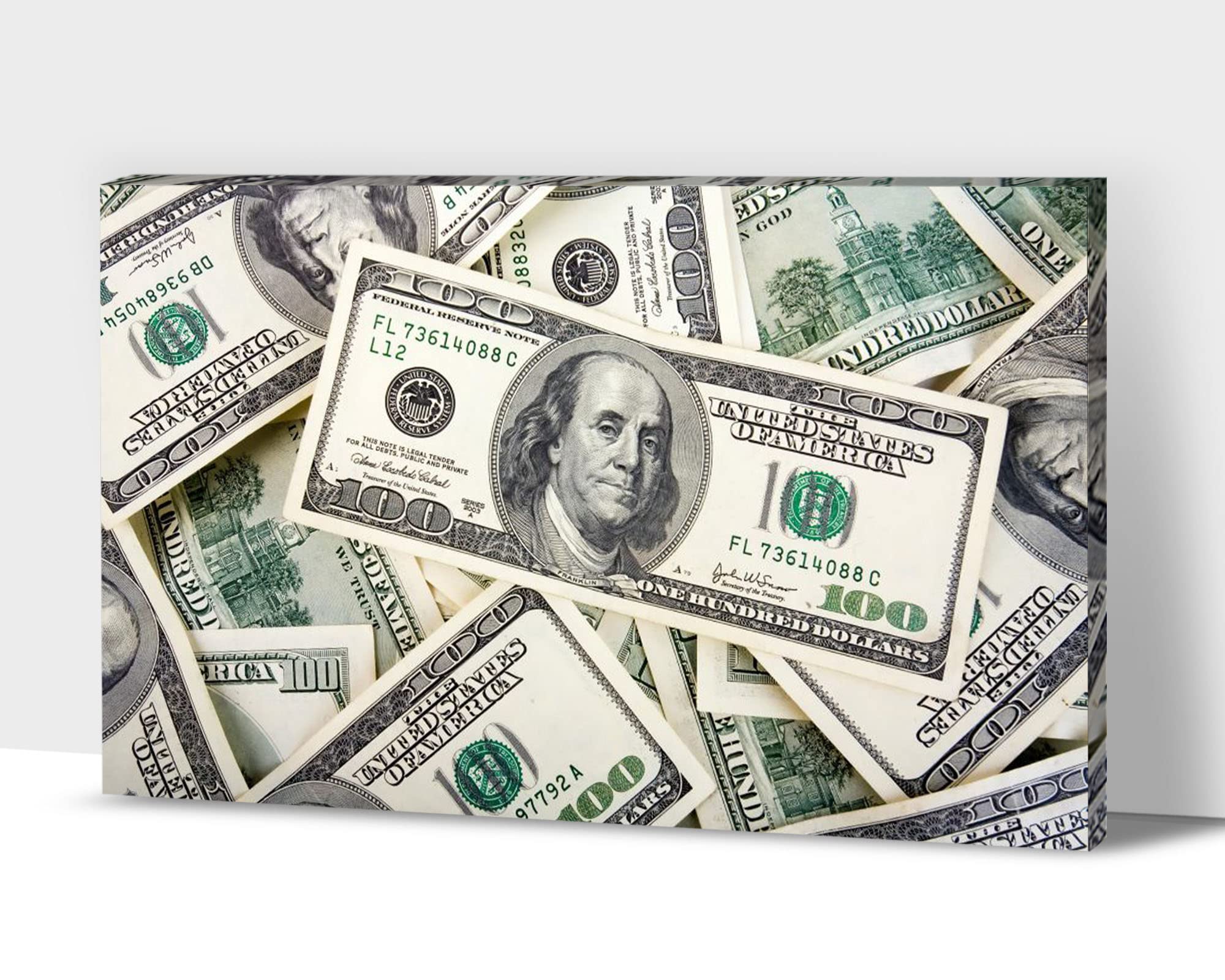 Cool US Dollar Money Canvas Wall Art - Pop Art Benjamin Franklin $100 Bill Print for Office & Home Decor - Motivational Cash Design for Living Room, Bedroom, or Workspace (28x40 Inches) - Perfect Gift for Money Lovers & Wall Decor Inspiration