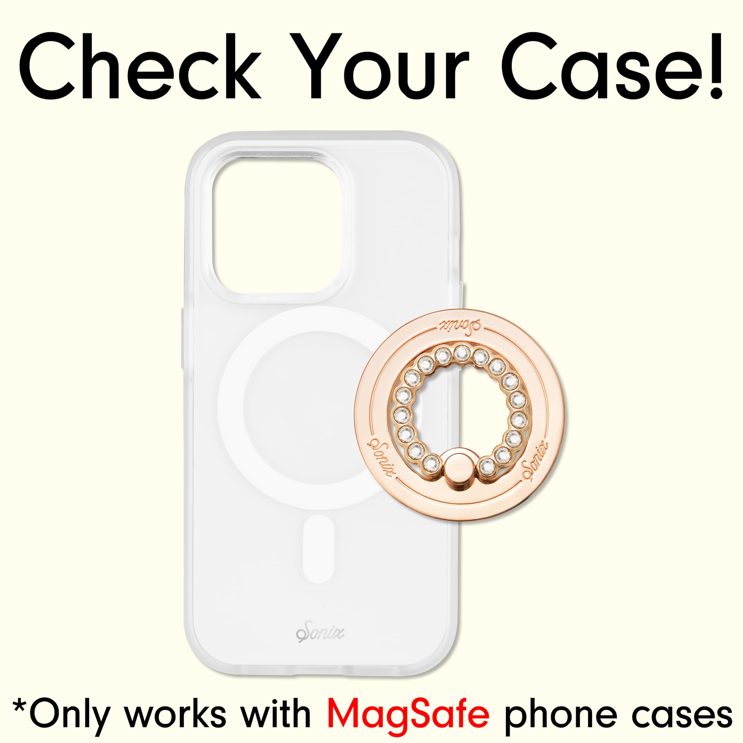 Sonix Magnetic Phone Grip & Ring Holder - MagSafe Compatible Rotatable Kickstand for iPhone 16, 15, 14, 13, 12 Series - Gold/Clear Rhinestone - Perfect for Hands-Free Viewing and Secure Grip