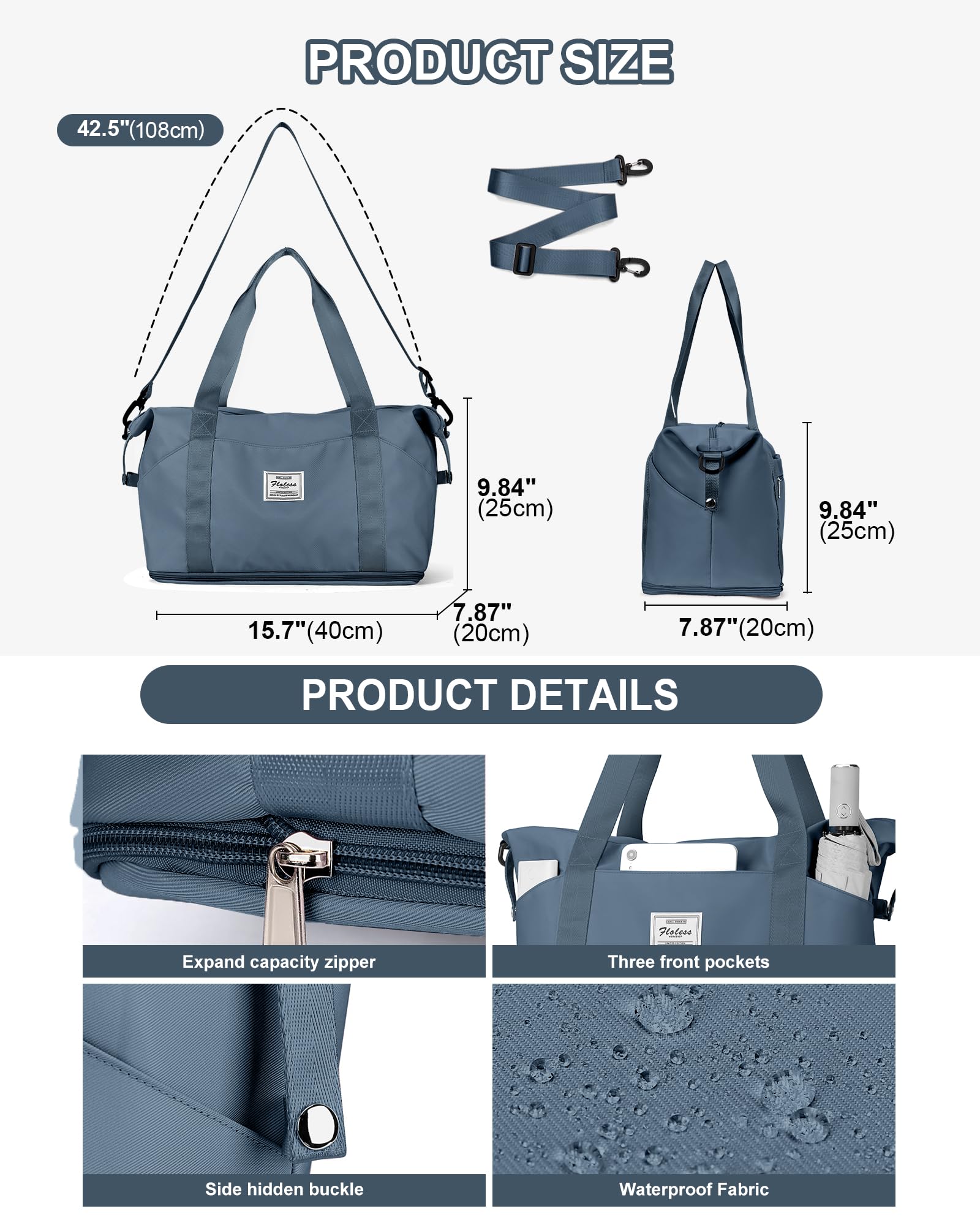 Stylish Expandable Travel Duffel Bag for Women & Men - 18x14x8 Inch Carry-On Weekender with Trolley Sleeve - Perfect for Gym, Sports, Airplane Travel & Overnight Trips (Jewel Blue) | Ideal for Business Travel, Weekend Getaways & Fitness Enthusiasts