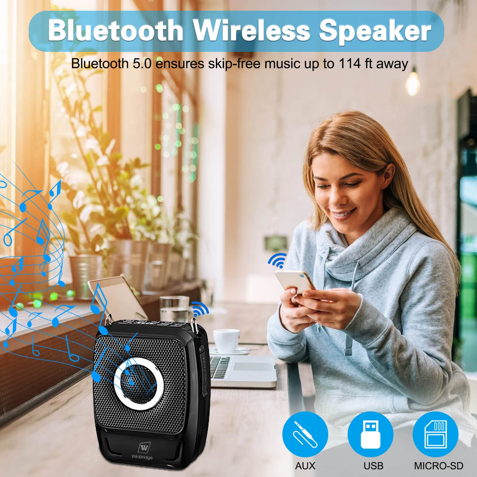 25W Portable Wireless Voice Amplifier with Dual Professional Microphones - Bluetooth Speaker & Megaphone PA System for Teachers, Presenters, Outdoor Events, Indoor Classes and Public Speaking