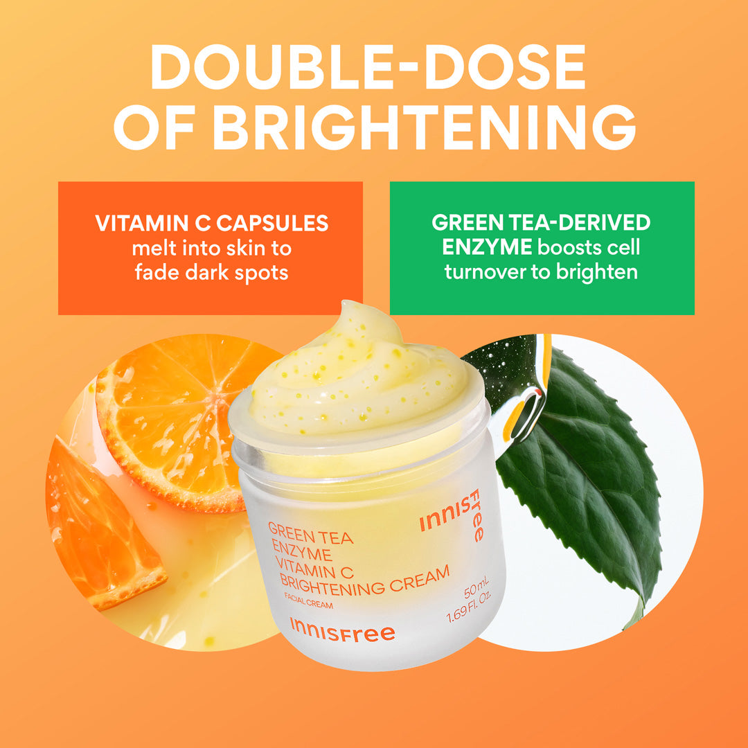 Green Tea Enzyme Vitamin C Brightening Gel Cream - Antioxidant & Hydrating Face Moisturizer for Glowing Skin | Day & Night Use for All Skin Types