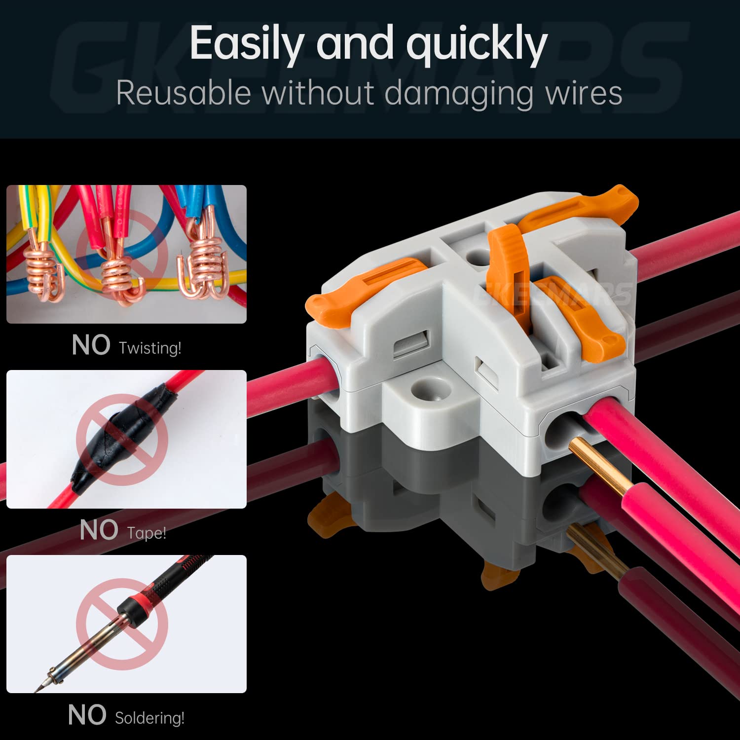 GKEEMARS 20Pcs 4 Way T Tap Wire Connectors - Quick Splice Push-in Electrical Connectors for AWG 24-12 Gauge Wires (Orange) - Perfect for Automotive, Home Wiring & DIY Electrical Projects