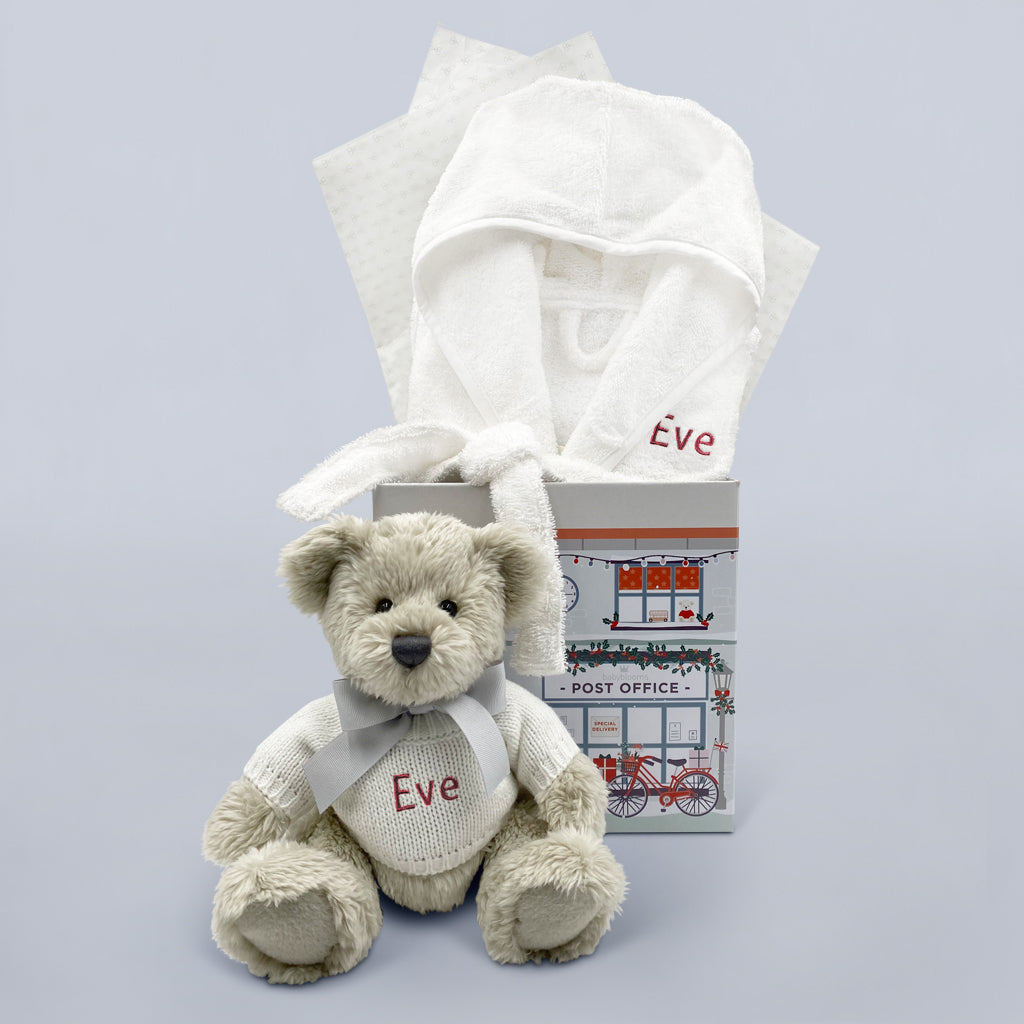 Personalized Christmas Bathrobe Set for Kids - Berkeley Bear Red Plush Robe | Cozy Holiday Gift for Boys & Girls | Perfect for Christmas Morning & Winter Relaxation