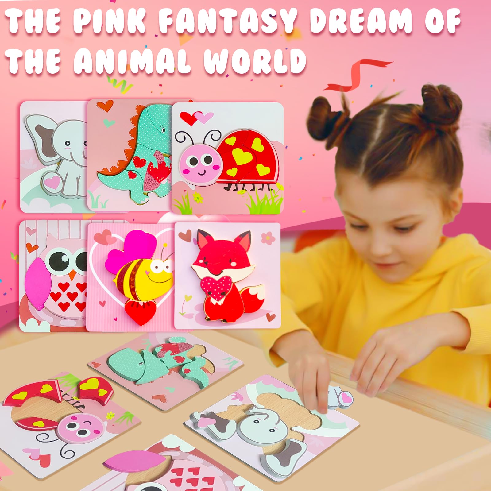 Valentine's Day Wooden Puzzle Set - 6 Pack Educational Toddler Toys for 1 2 3 4 Year Old Boys & Girls - First Valentine's Gift for Kids - Perfect for Preschool Learning & Holiday Gifting