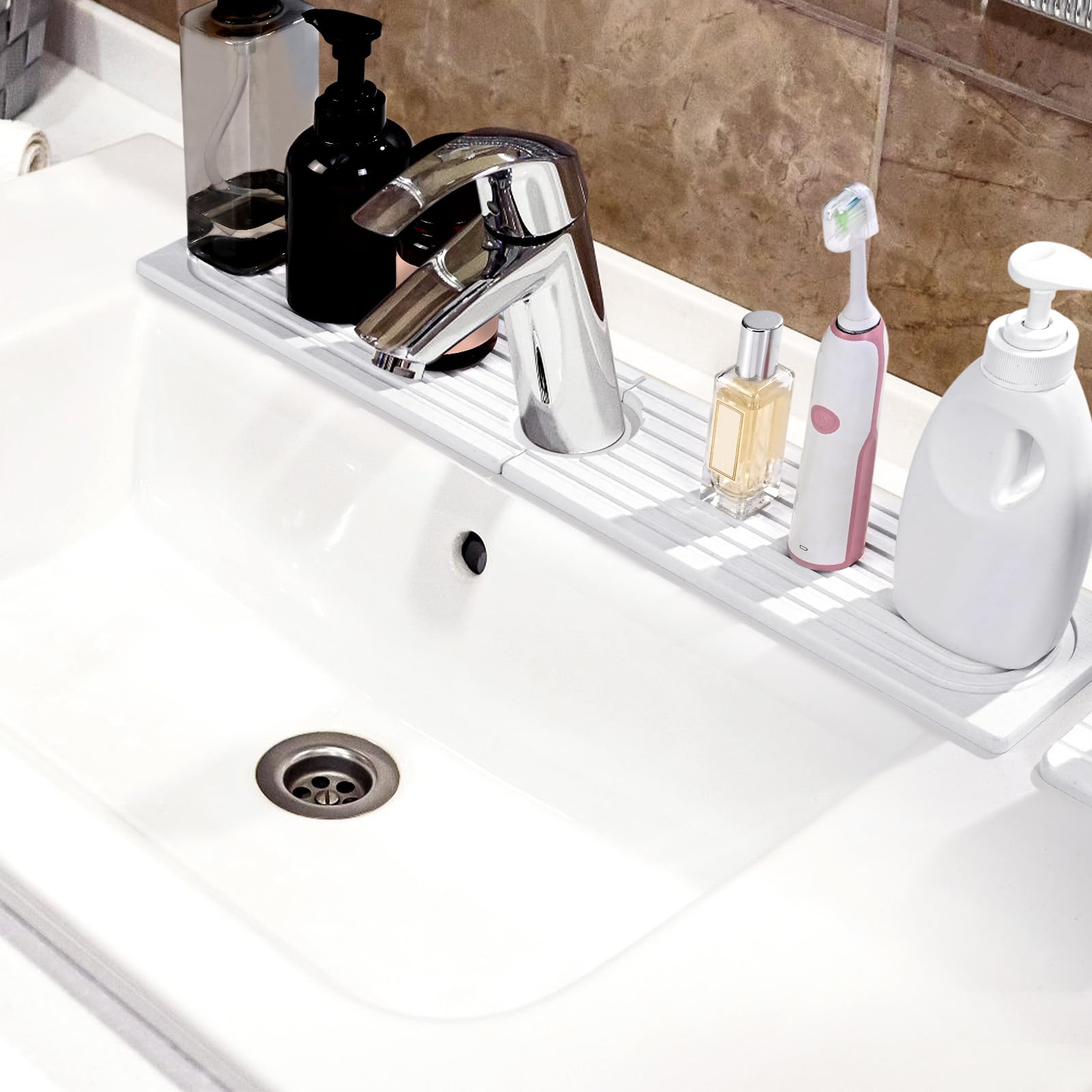 Qtencas Diatomaceous Earth Sink Mat - 24x4 Inch White for Kitchen Counter Clean & Dry Instantly