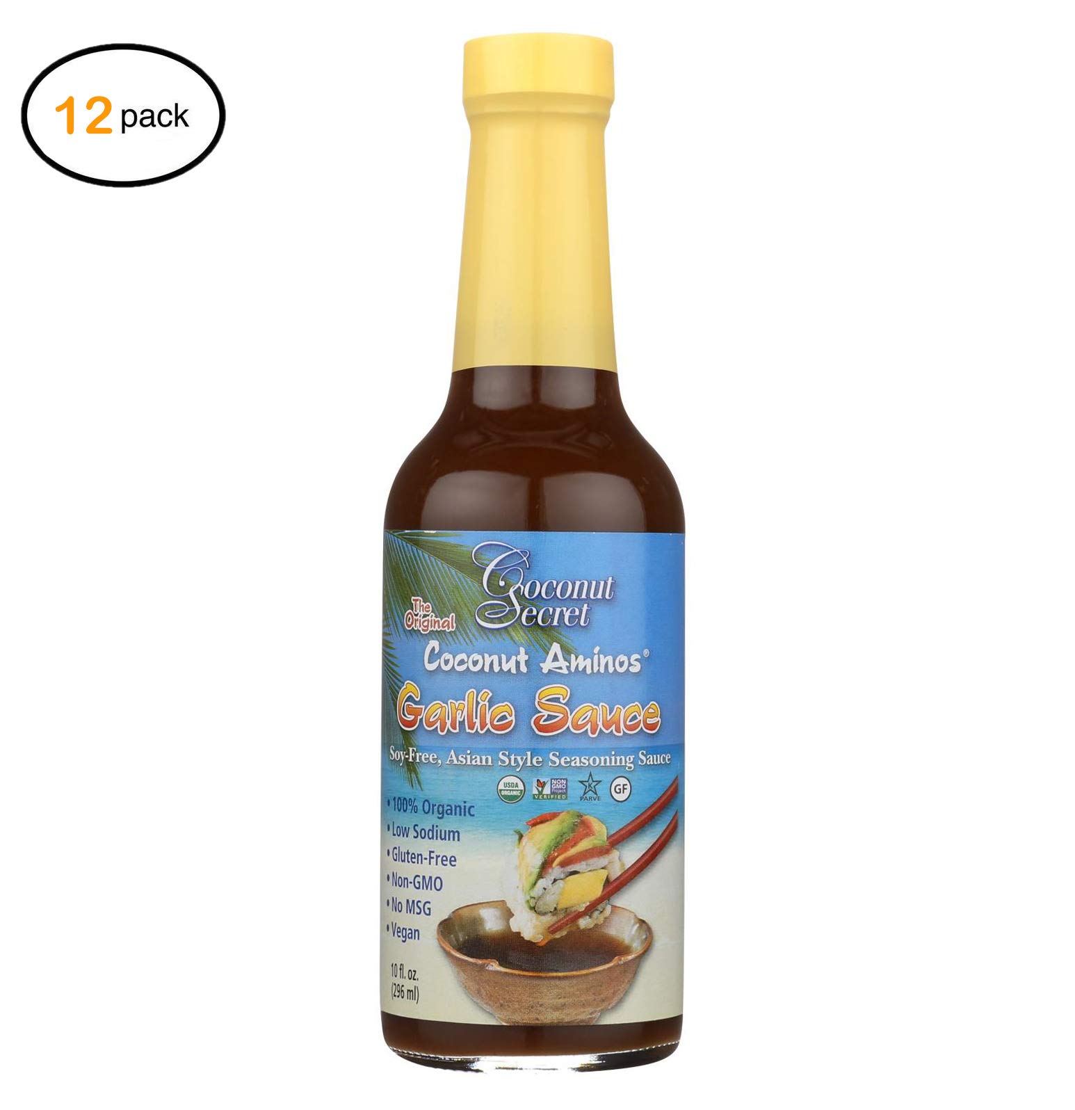 Organic Coconut Aminos Garlic Sauce - Case of 12 (10 Fl Oz Bottles) - Gluten-Free, Soy-Free, Vegan Condiment - Perfect for Stir-Fry, Marinades & Asian Cuisine