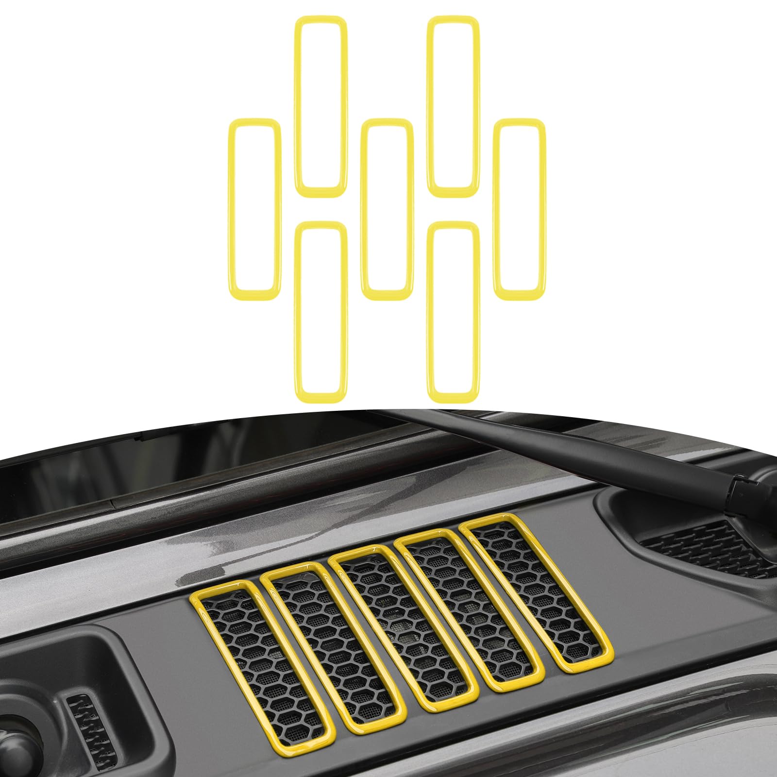 Jeep Wrangler JL JLU & Gladiator JT Hood Vents Cover Trim - Yellow Exterior Accessories (7-Piece Set) | Fits 2018-2024 Models | Off-Road & Street Style Upgrade