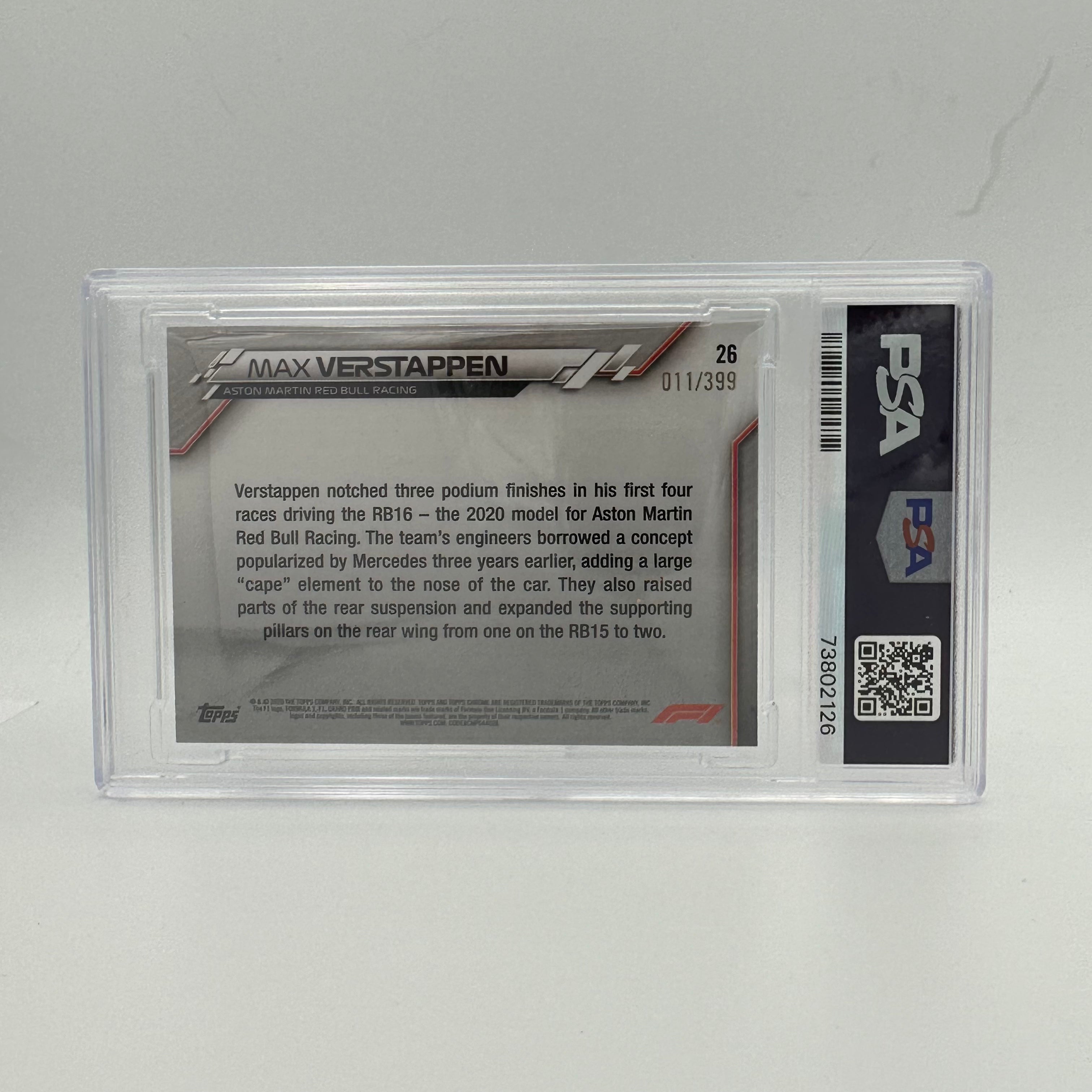 PSA 8 Graded 2018 Topps Chrome Formula 1 Max Verstappen #26 Purple Refractor Rookie Card - Perfect for F1 Collectors & Racing Memorabilia Displays