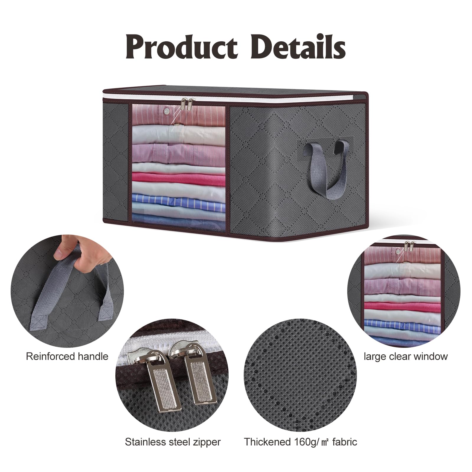 90L Large Storage Bags - 10 Pack Foldable Clothes Organizer Bins with Zipper & Lids - Durable Thick Fabric Closet Storage Containers with Handles - Perfect for Bedding, Clothing, Blankets, Pillows & Toys (Gray) - Ideal for Home Organization, Seasonal Storage & Travel Packing