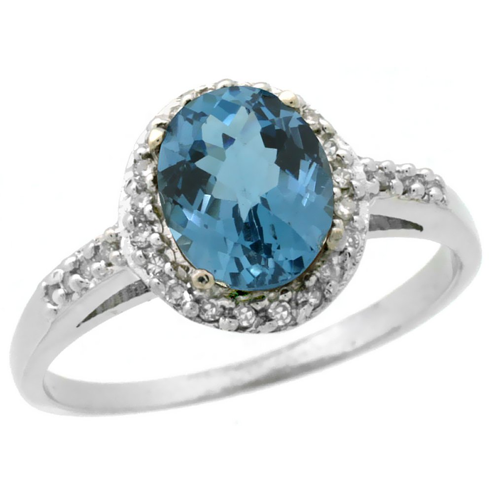 14K White Gold Oval London Blue Topaz Diamond Ring - 8x6mm, Sizes 5-10 - Perfect for Engagement, Anniversary & Special Occasion Gifts