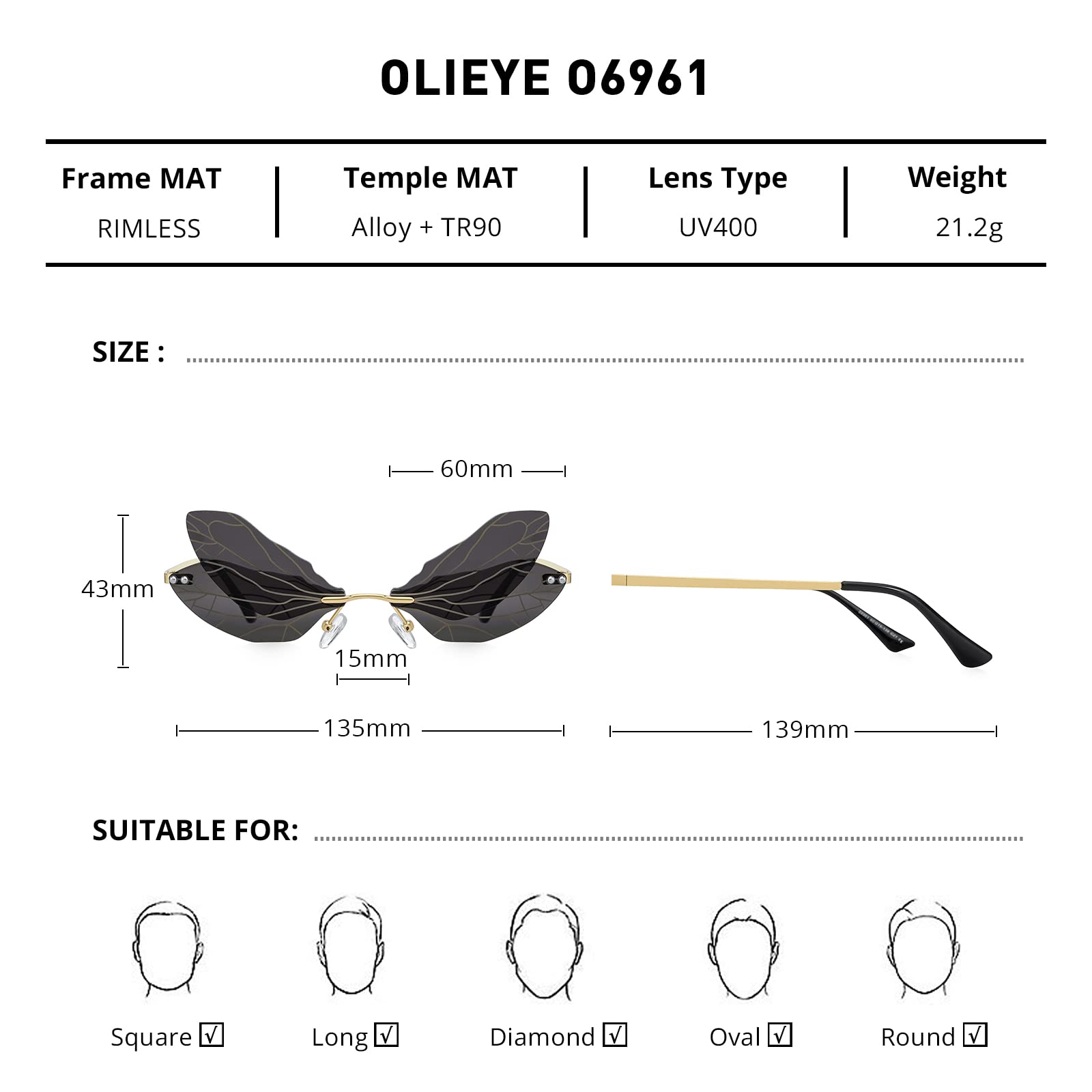 Women's Dragonfly Wing Sunglasses - Frameless Party Shades for Outdoor Fashion