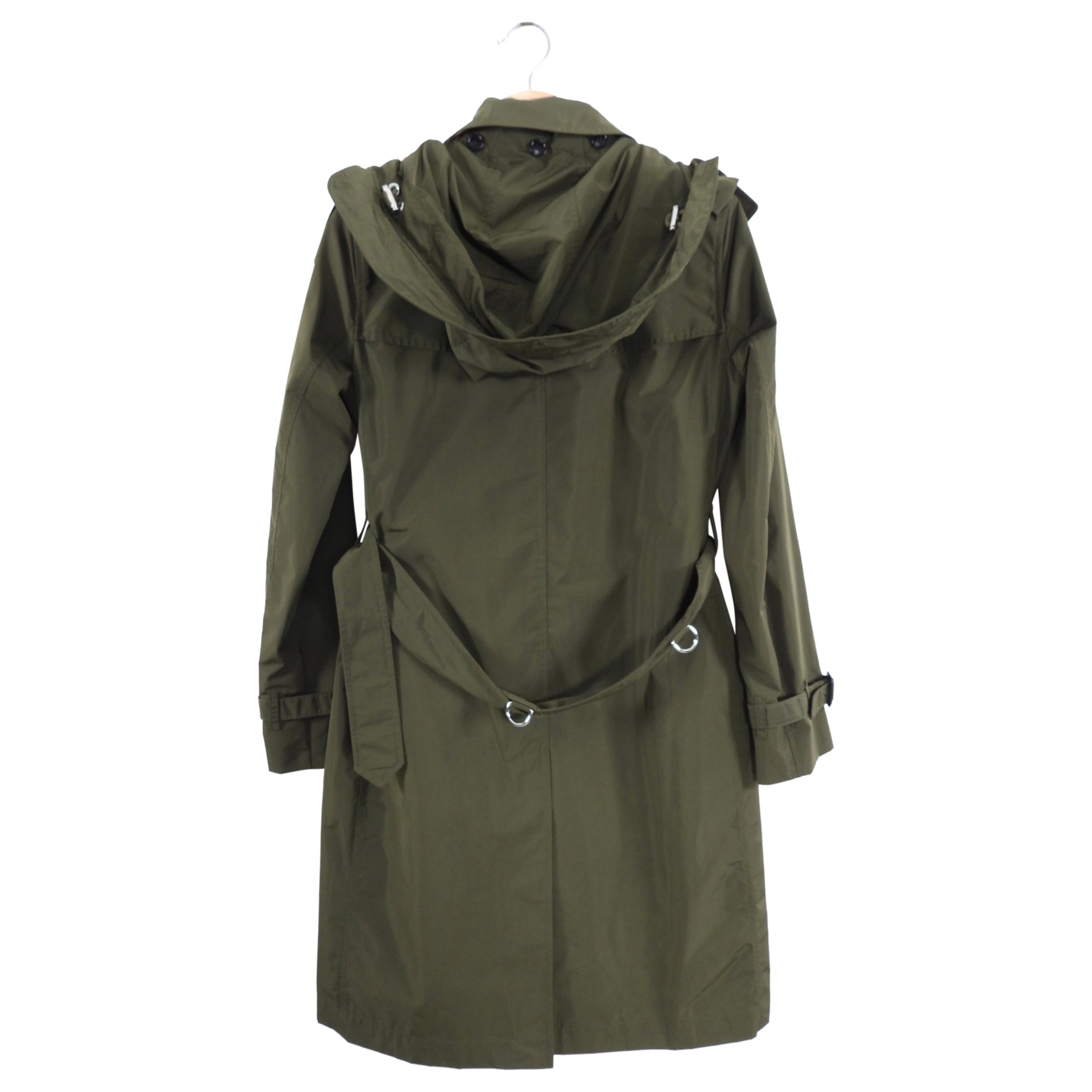 Burberry Olive Green Nylon Lightweight Trench Coat for Women | Size IT38 / US 4 | Waterproof Windbreaker for Travel & Everyday Wear