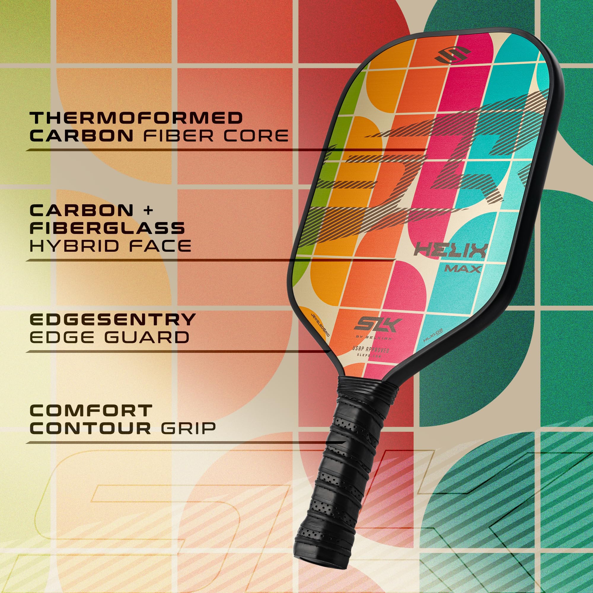 2024 SLK Helix Pro Pickleball Paddle - Premium Carbon Fiber & Fiberglass Hybrid Face with Thermoformed Core for Ultimate Control | Perfect for Competitive Play & Recreational Games