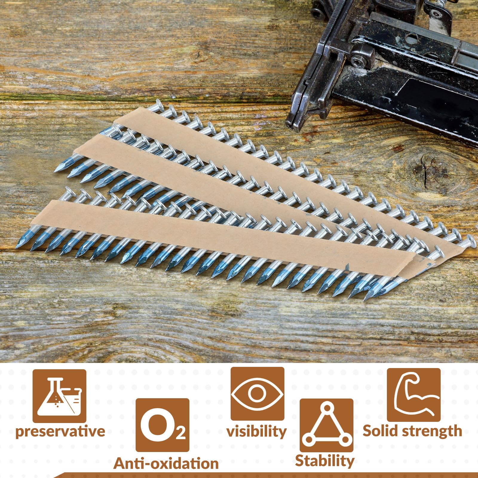 Tandefio 1000-Pack Galvanized Joist Hanger Nails - 1-1/2 x 0.131 Inch 33-Degree Framing Nails with Round Head & Smooth Shank - Blue Tip Paint for Wood Framing, Deck Building & Construction Projects