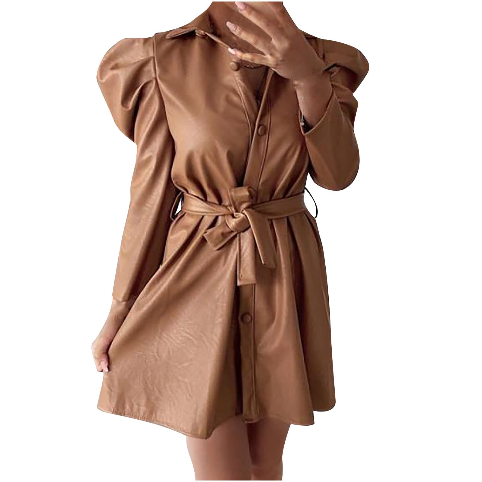 Women's Plaid Print Long Sleeve Shirt Dress with Slim Waist Bandage & Lapel Collar - Fashionable Office Wear & Casual Short Skirt Dress for Spring/Summer