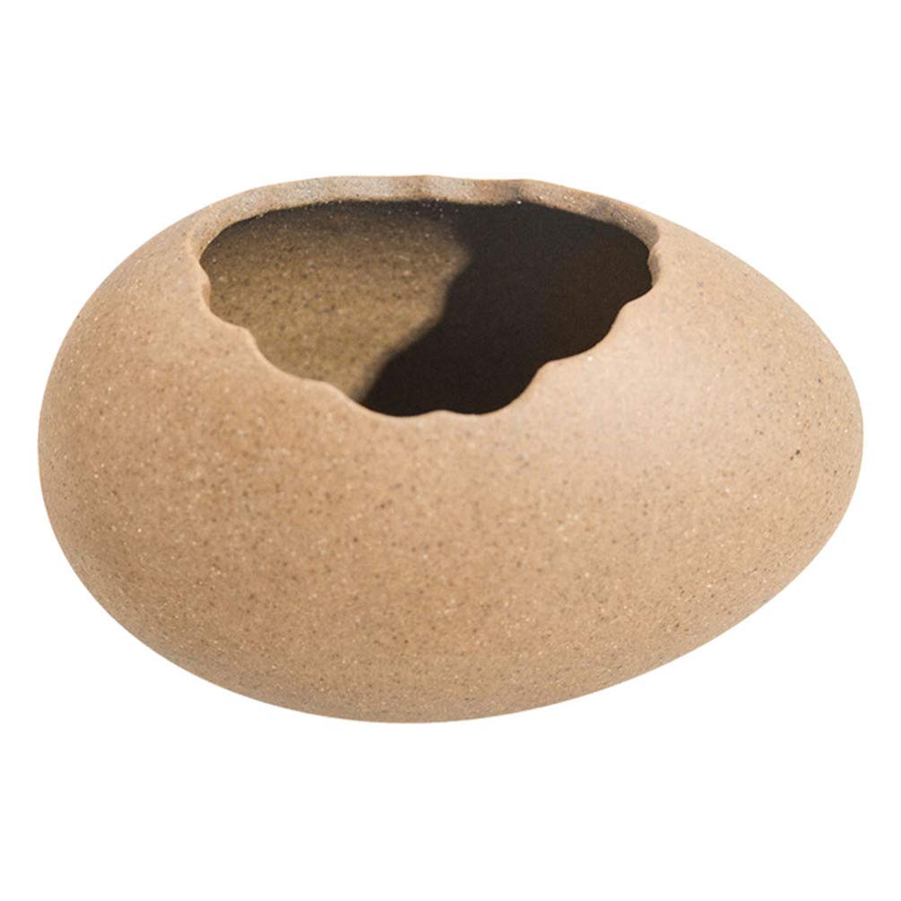 VOSAREA Ceramic Egg Shell Planter - Elegant Smooth Lines Home & Office Decor Vase for Plants, Succulents - Perfect for Living Room, Desk, or Shelf Display
