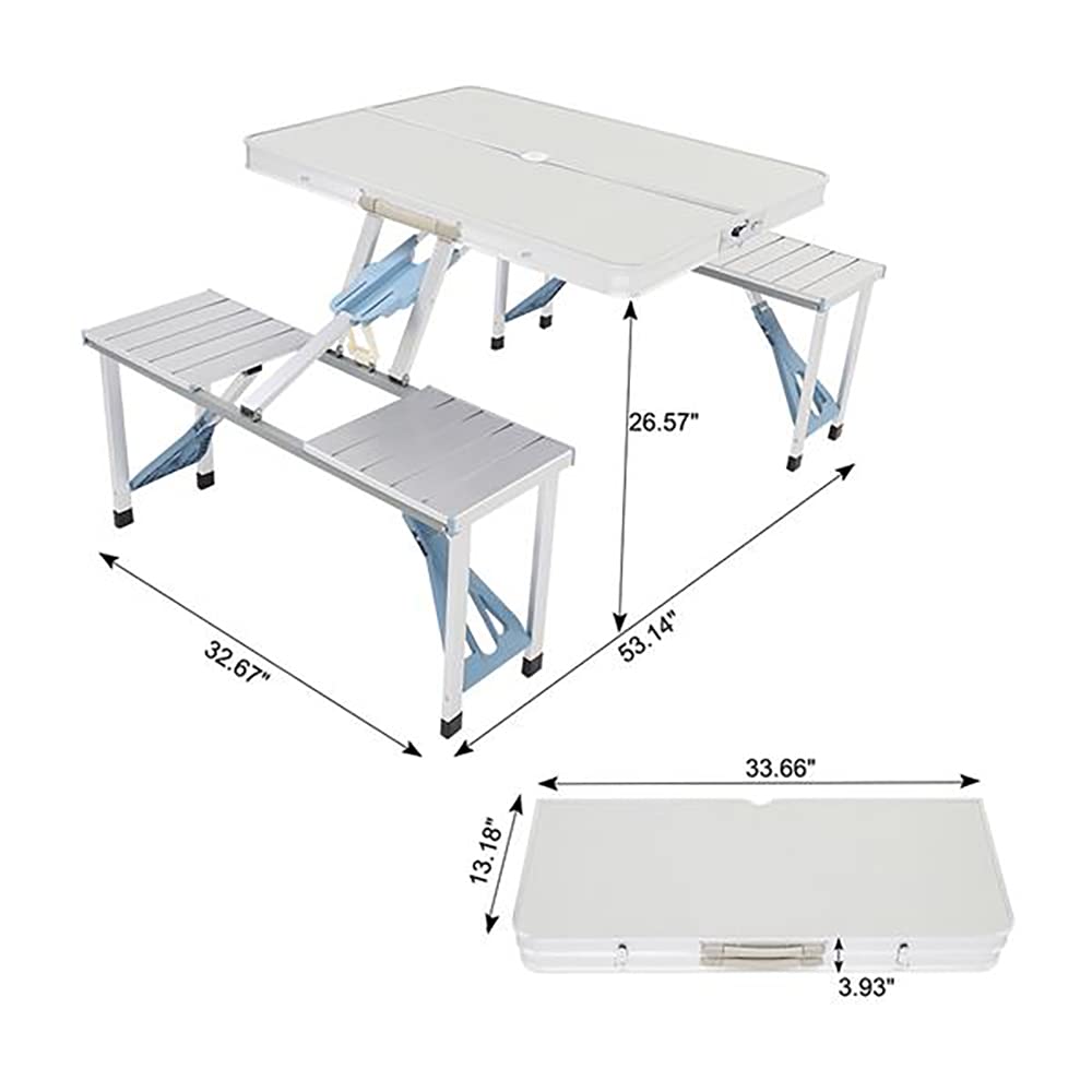 AceX Portable Folding Camping Table - Lightweight Outdoor Picnic Table with 4 Seats & Umbrella Hole - Perfect for BBQ, Travel, Beach, Backyard Parties & Family Gatherings (No001)
