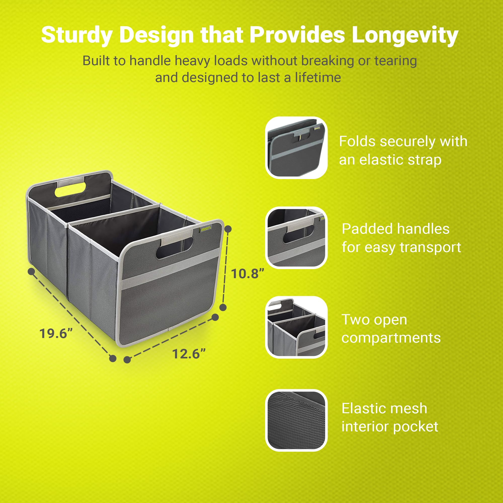 Meori Collapsible SUV Trunk Organizer - 2 Compartments for Groceries & Storage