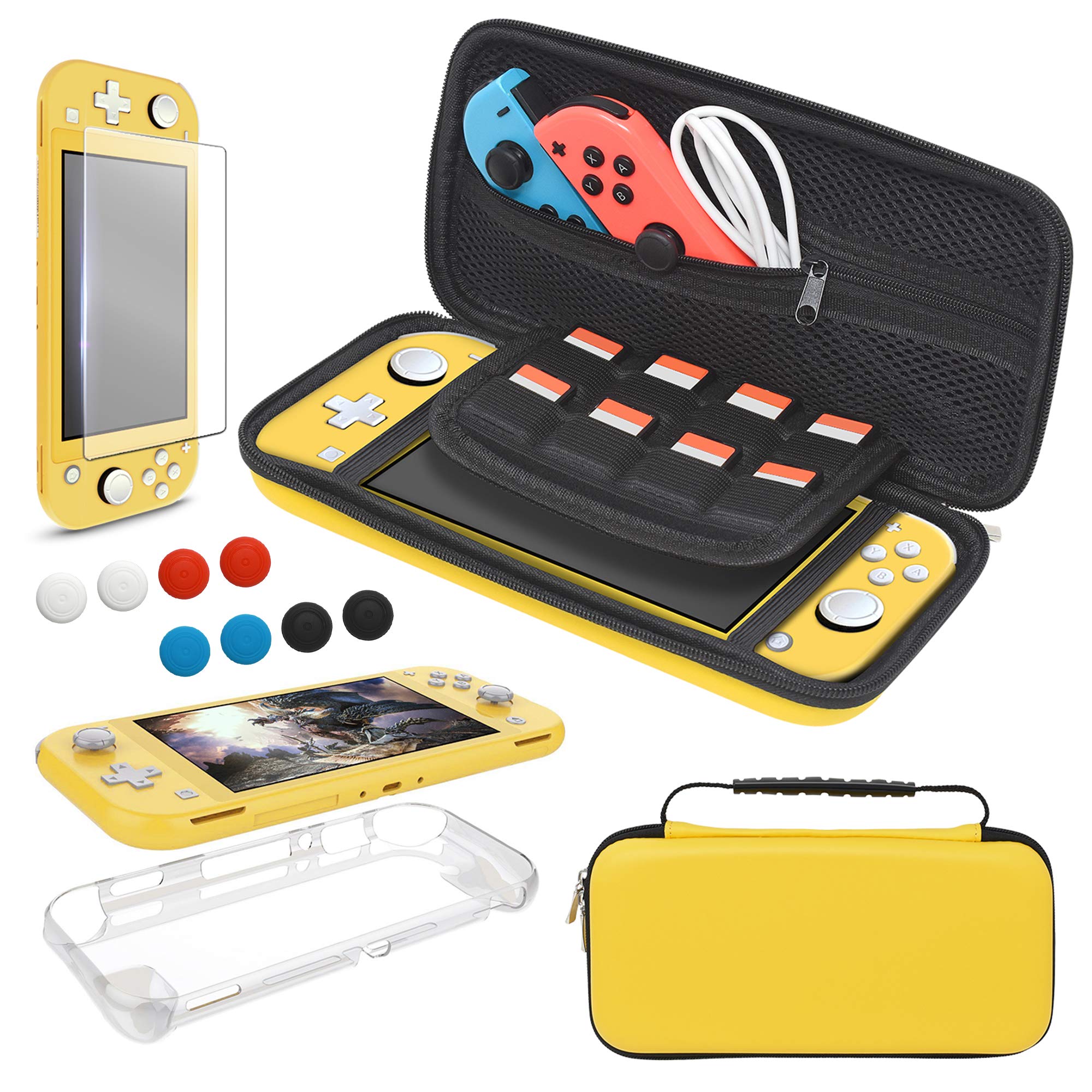 YUANHOT Nintendo Switch Lite Protective Case Set - Shockproof Carrying Case, Screen Protector & Joystick Caps | Travel & Gaming Accessories for Nintendo Switch Lite (Yellow)