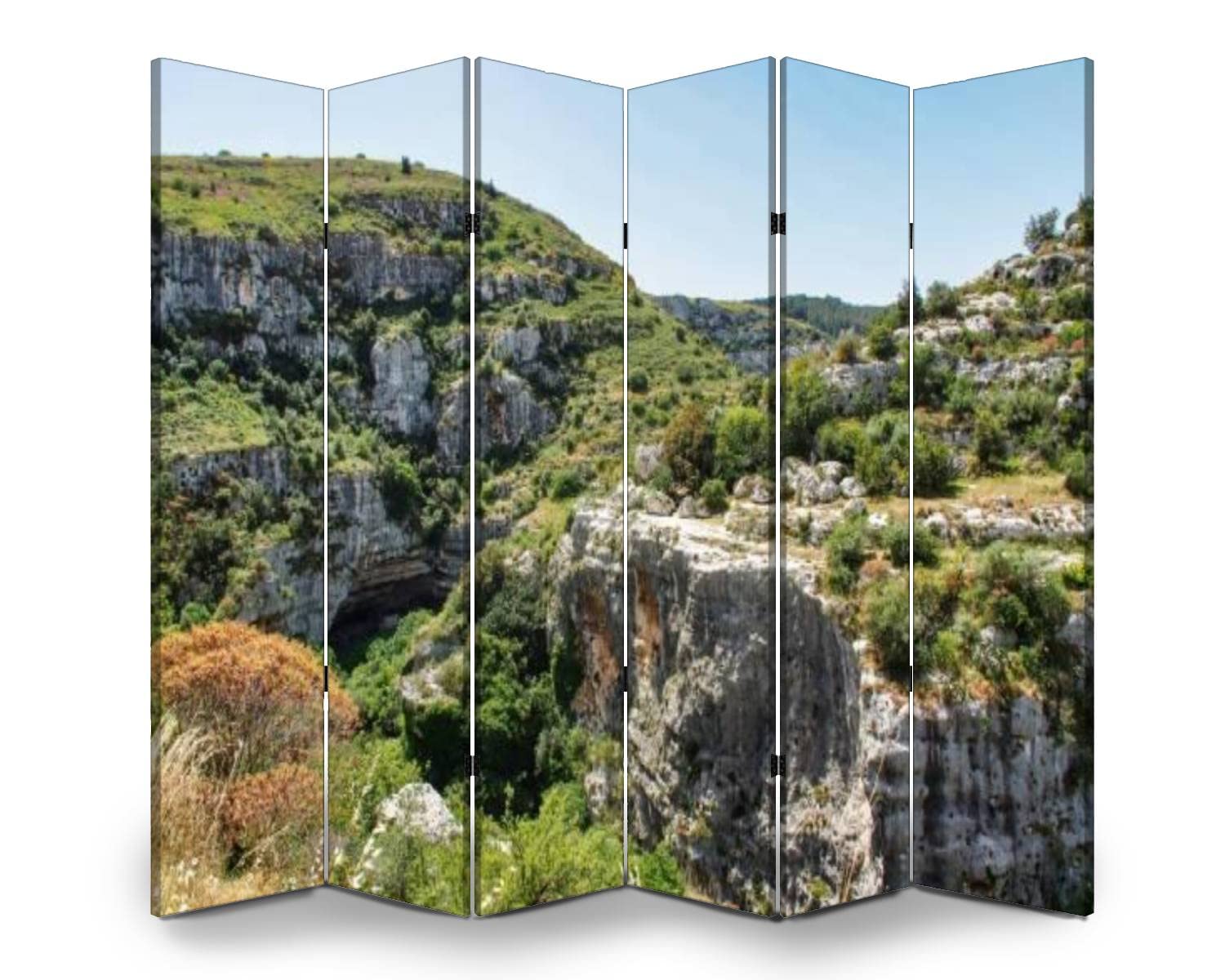 6 Panel Folding Room Divider - Italian Landscape Canvas Privacy Screen with Sicily's Anapo Valley & Pantalica Plateau Design - Freestanding Indoor Partition for Home, Office, or Studio - Perfect for Creating Private Spaces, Room Separation, and Decorative Accents
