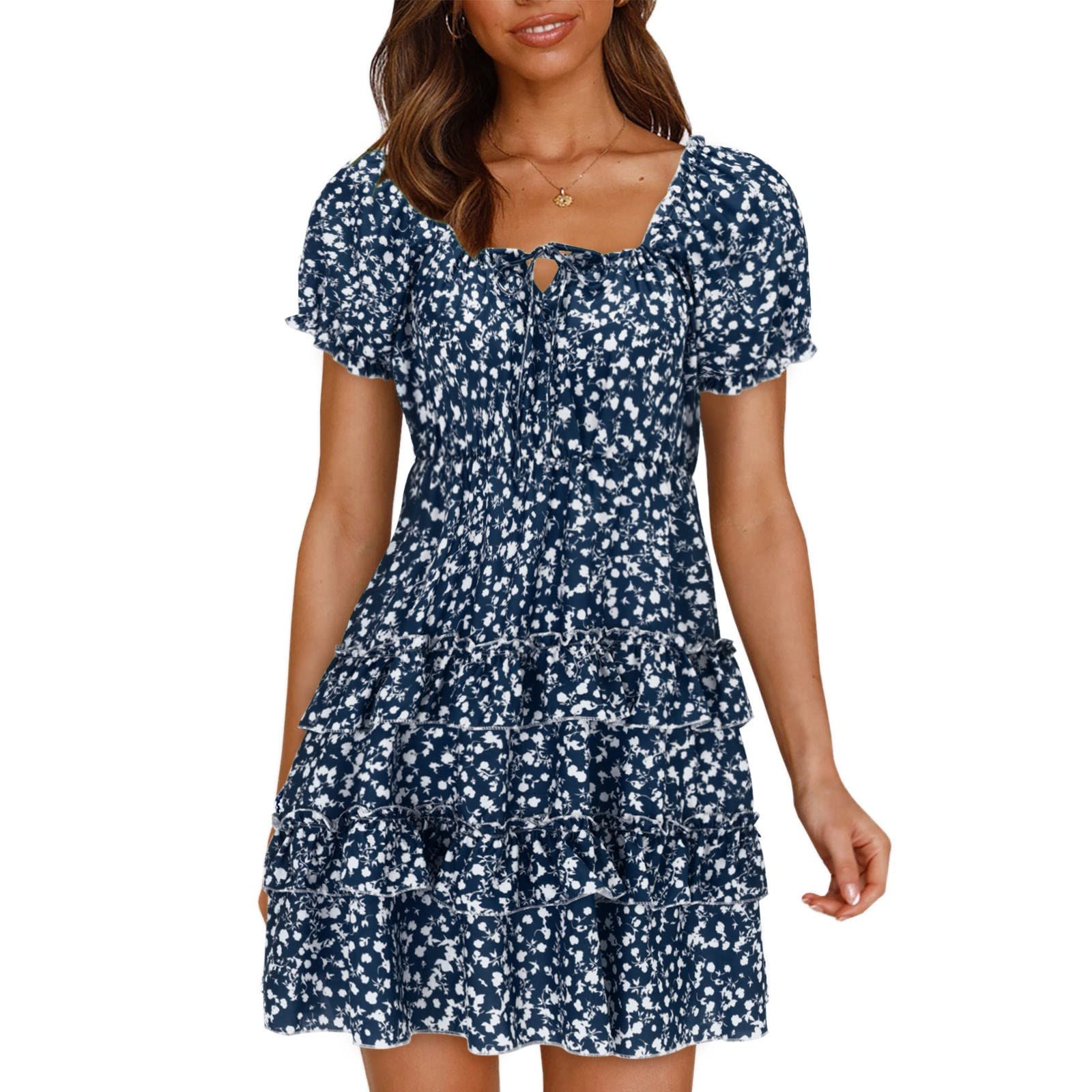 Women's Summer Casual Floral Print Sundress - Sleeveless Pleated Mini Dress with V-Neckline | Perfect for Beach Vacations, Pool Parties, and Summer Outings