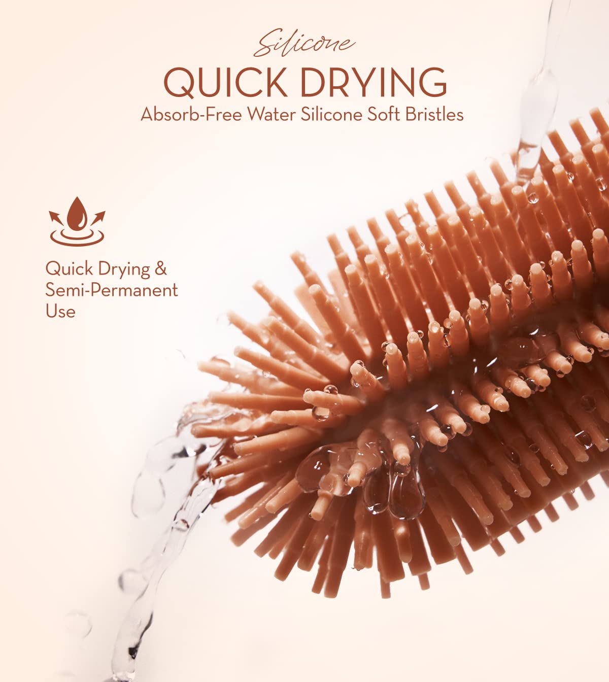 MOTHER-K Rotating Silicone Bottle Brush Set - 2-in-1 Cleaning Brush for Baby Bottles, Sports Water Bottles, Vases & Glassware - Safe & Durable Brown Silicone Scrubber for Easy Cleaning at Home or Travel