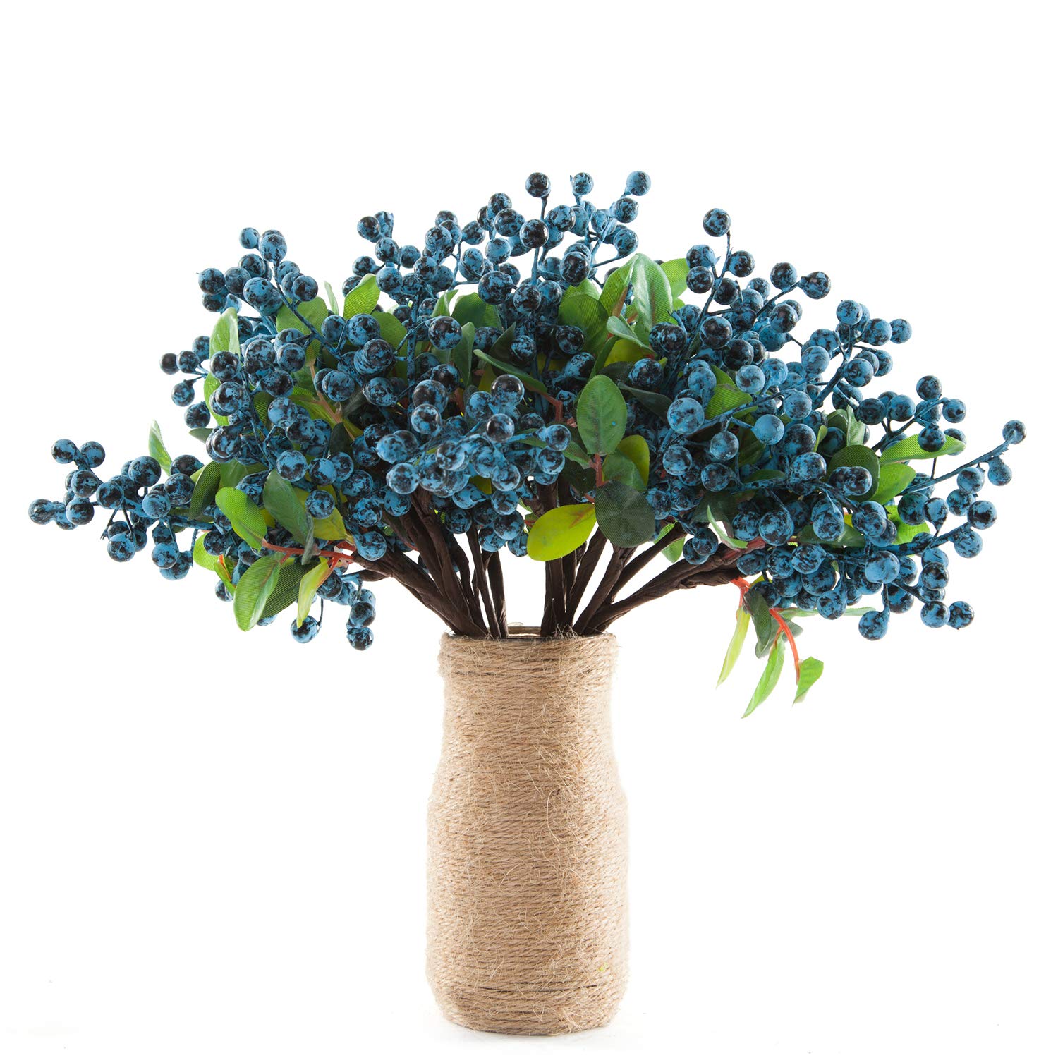 20 Pack SHACOS Artificial Blueberry Stems - 9.8 Inch Fake Blue Berries with Green Leaves for Christmas Decor, Holiday Crafts, DIY Home Decor, Floral Arrangements & Wedding Centerpieces (Berry Blue)