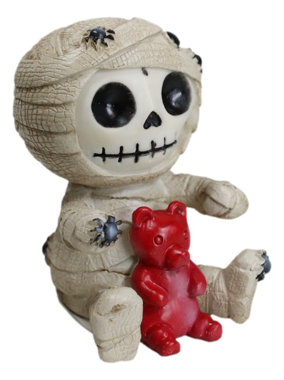 Ebros Egyptian Furrybones Mummy Sarcophagus with Red Teddy Bear & Spiders - 2.75