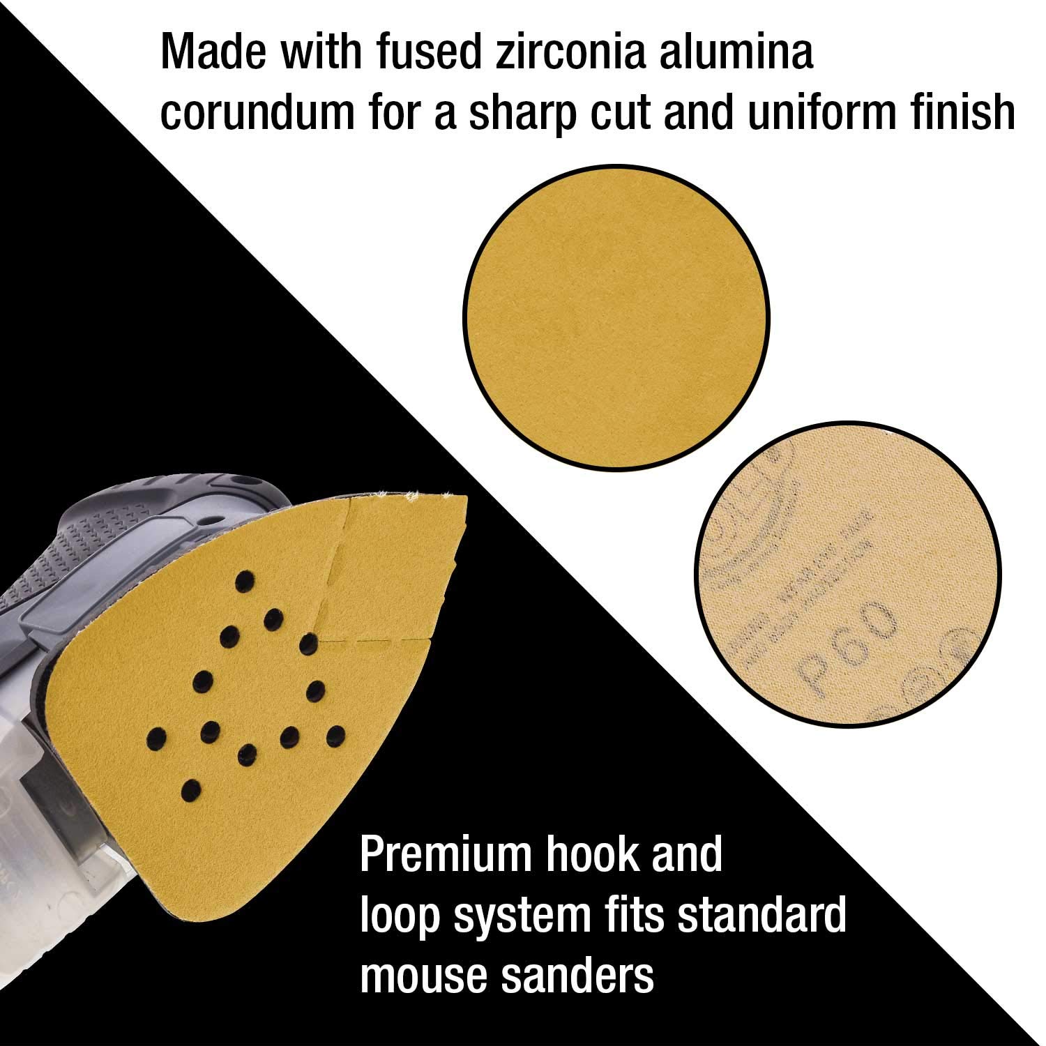 Premium 60 Grit Triangle Sanding Discs - 24-Pack Hook & Loop Mouse Detail Sander Sheets for Woodworking & Auto Detailing - Compatible with Black & Decker - Perfect for Fine Sanding, Wood Crafts & Automotive Refinishing